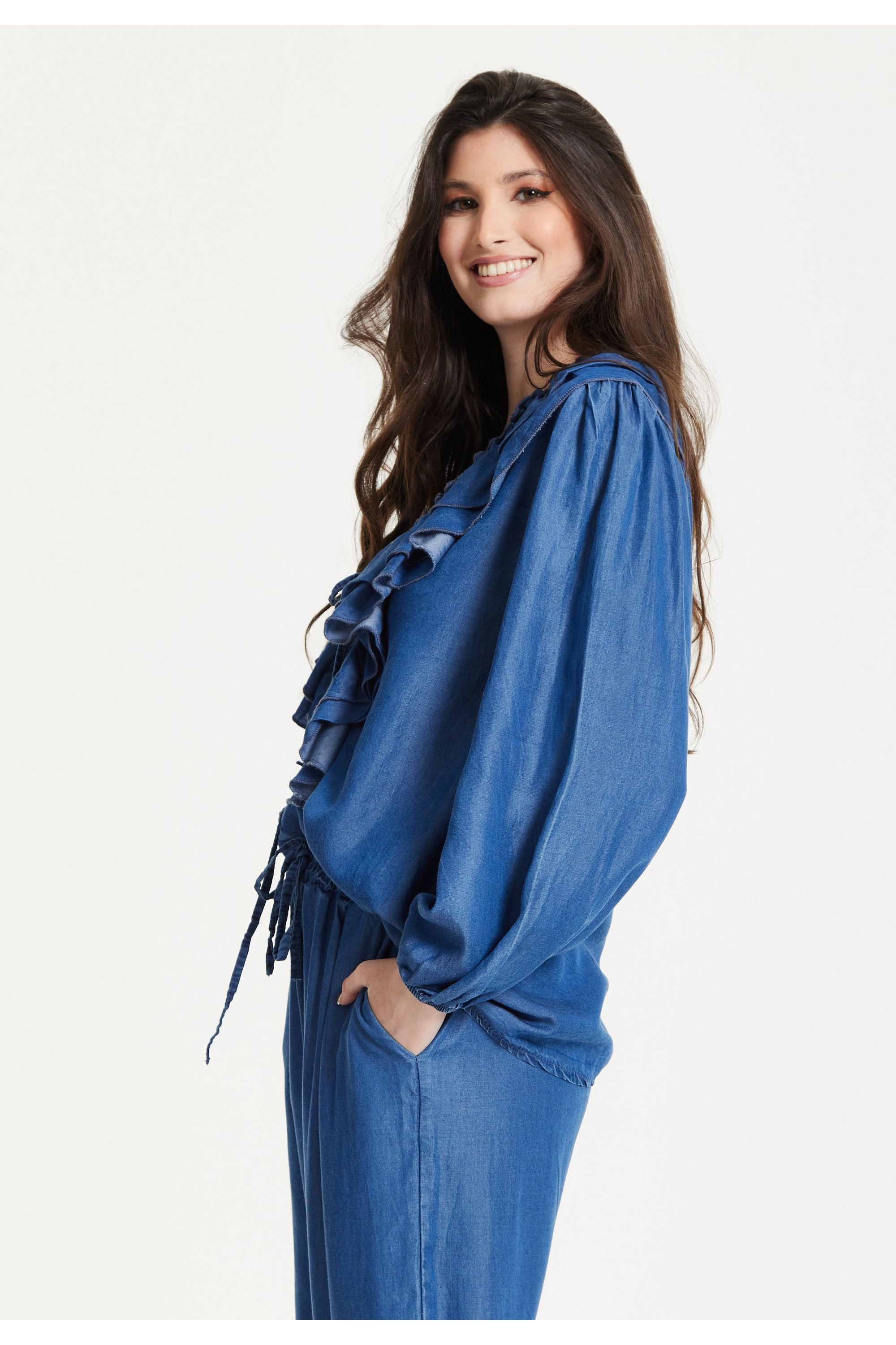 Ruffled V-Neck Long Sleeve Top 25SS8846008