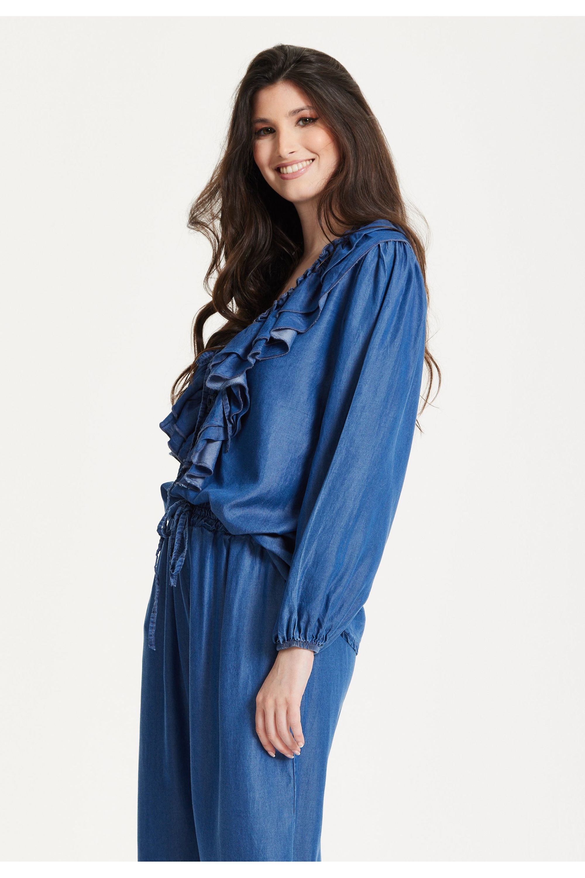 Ruffled V-Neck Long Sleeve Top 25SS8846008