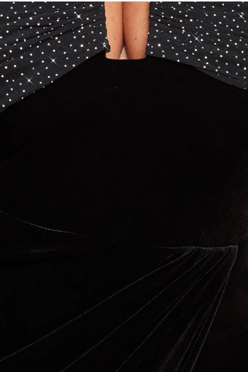 Off Shoulder Hotfix Diamante Wing Velvet Maxi Dress - Black DR4484PLUS