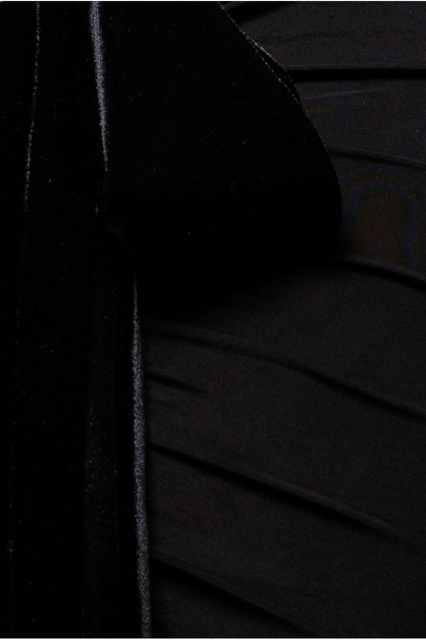 Open Back Cowl Neck Gathered Maxi Dress With Velvet Tie Back - Black DR4856