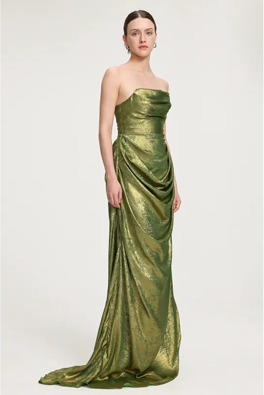 Draped Metallic Strapless Maxi Dress D241201628