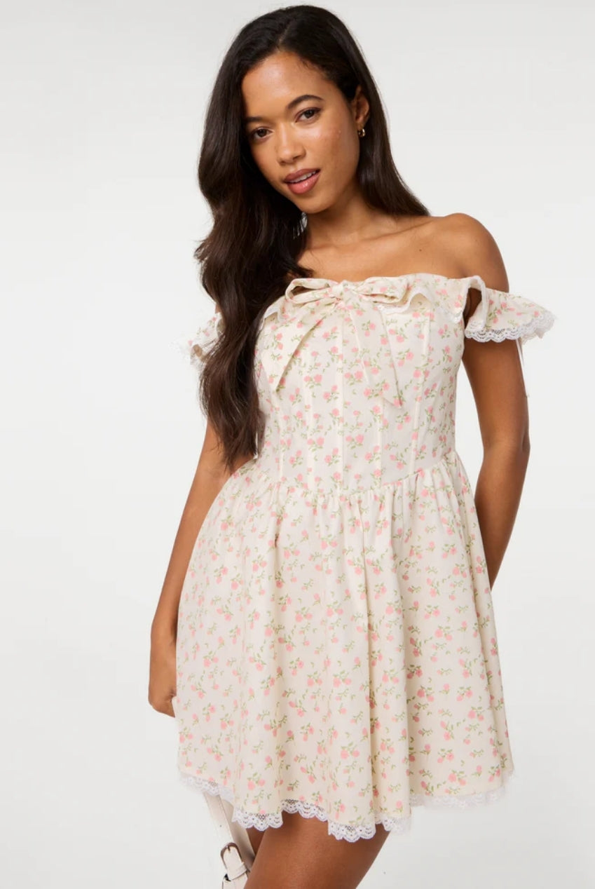 Ditsy Off The Shoulder Mini Dress SS26047P041