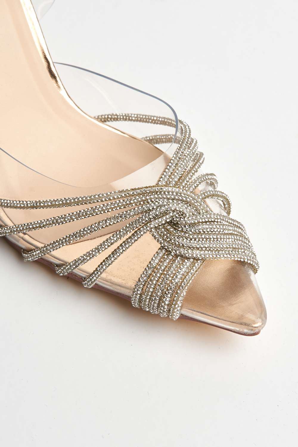 Liz Diamante Embellished Sling Back Perspex Court Shoes In Rose Gold DOVER2-RGOL