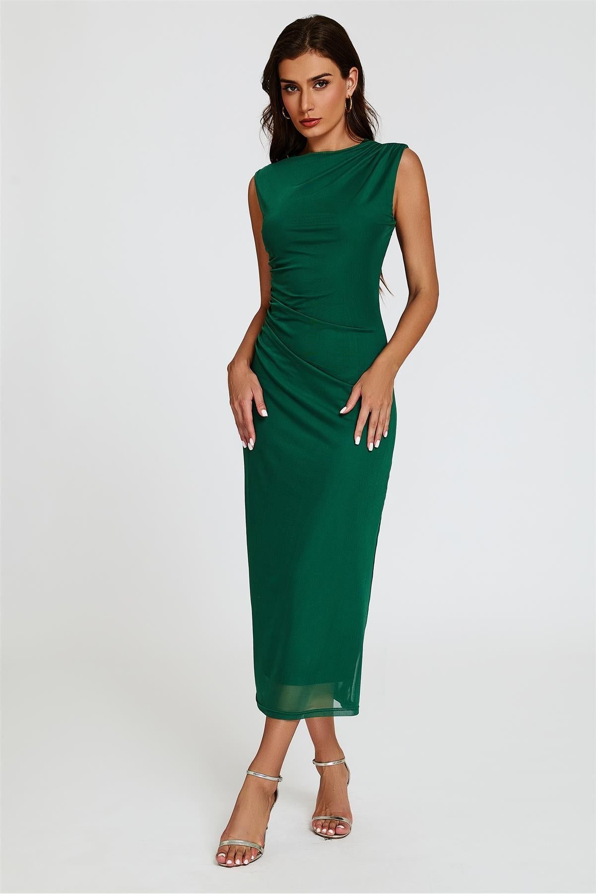 Mesh Maxi Dress In Green FS824