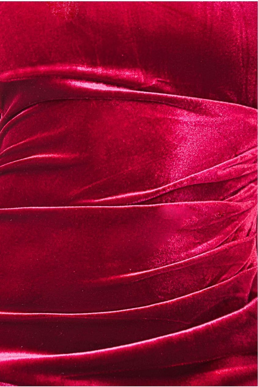 Velvet Bardot Maxi Dress With Split - Burgundy DR4076