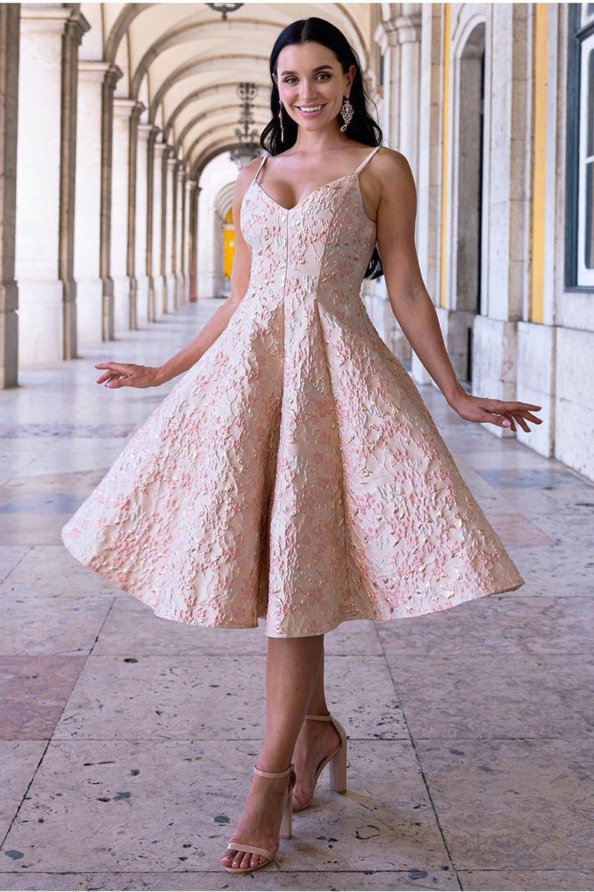 knee length dresses for ladies Jacquard Sleeveless A-line Midi Dress - Blush Pink knee length dresses for ladies Jacquard Sleeveless A-line Midi Dress - Blush Pink