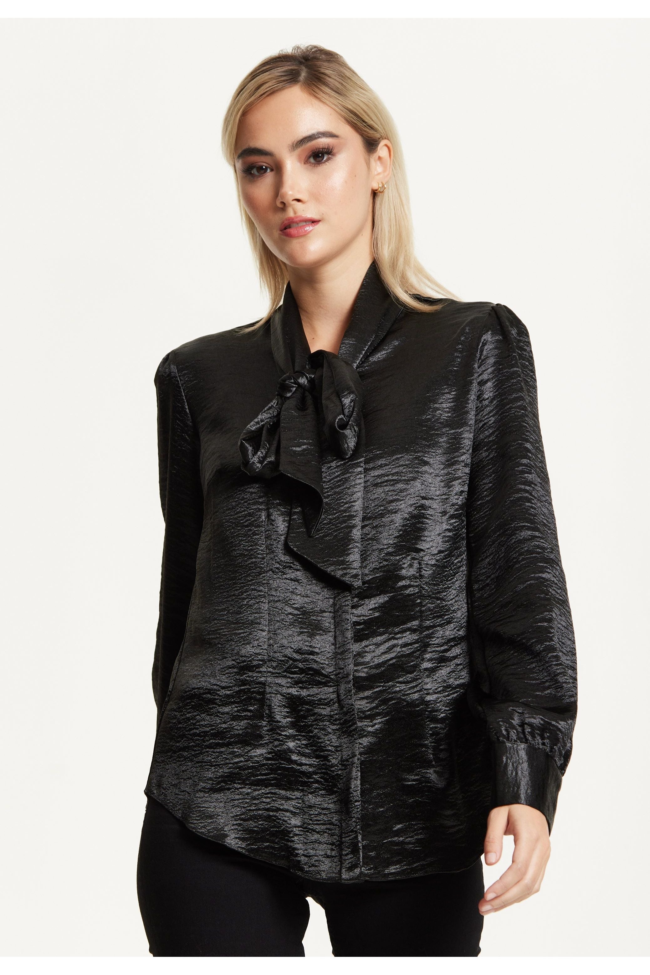 Black Satin Pussy-Bow Blouse 25AW-51001