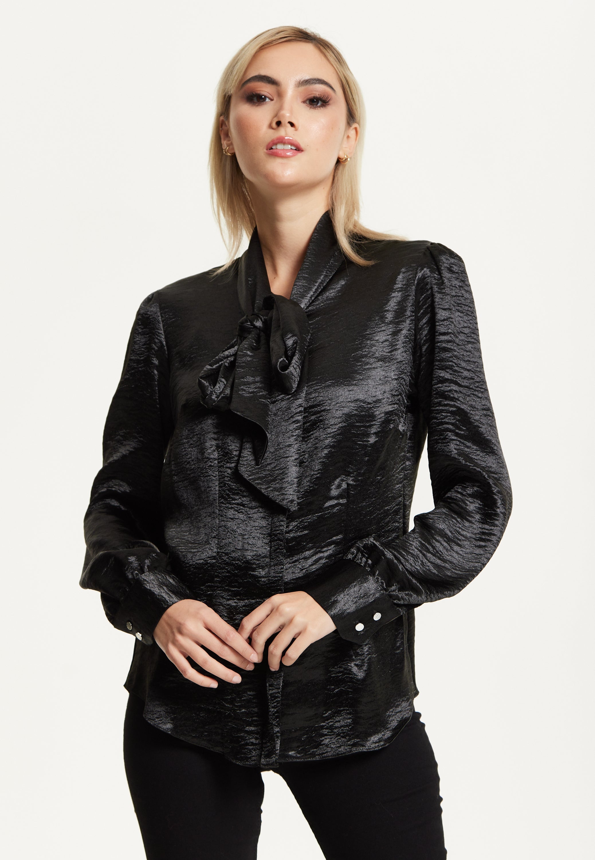 Black Satin Pussy-Bow Blouse 25AW-51001