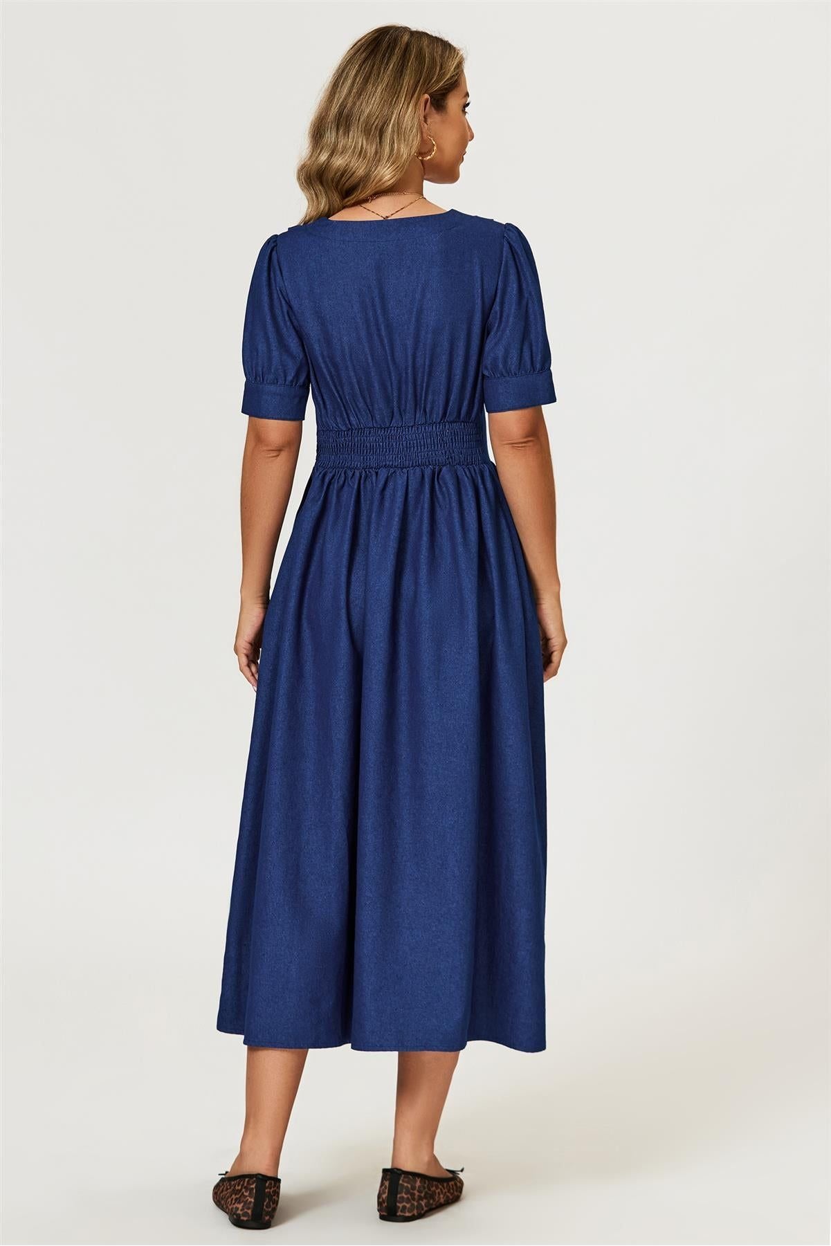 Denim Midi Dress In Blue FS873-Blue