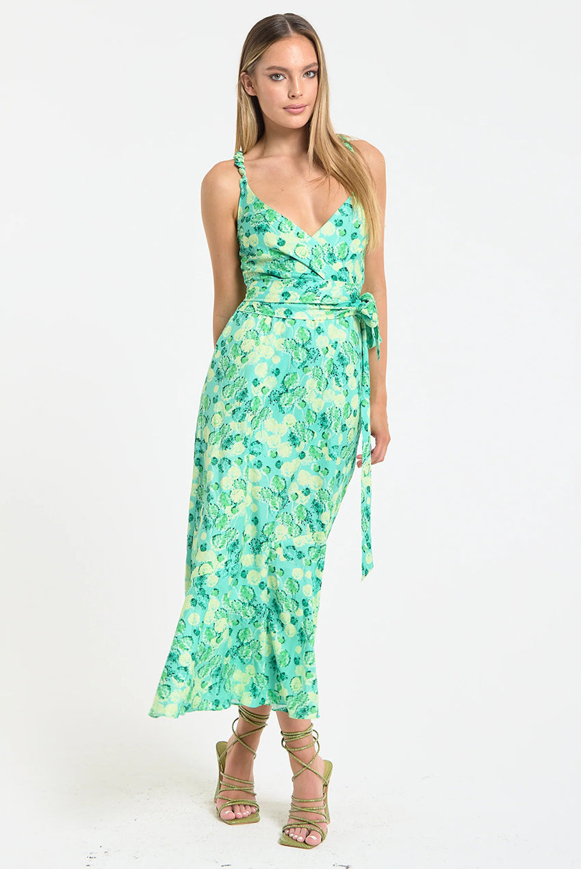 Green Floral Wrap Midi Dress WEN60058039