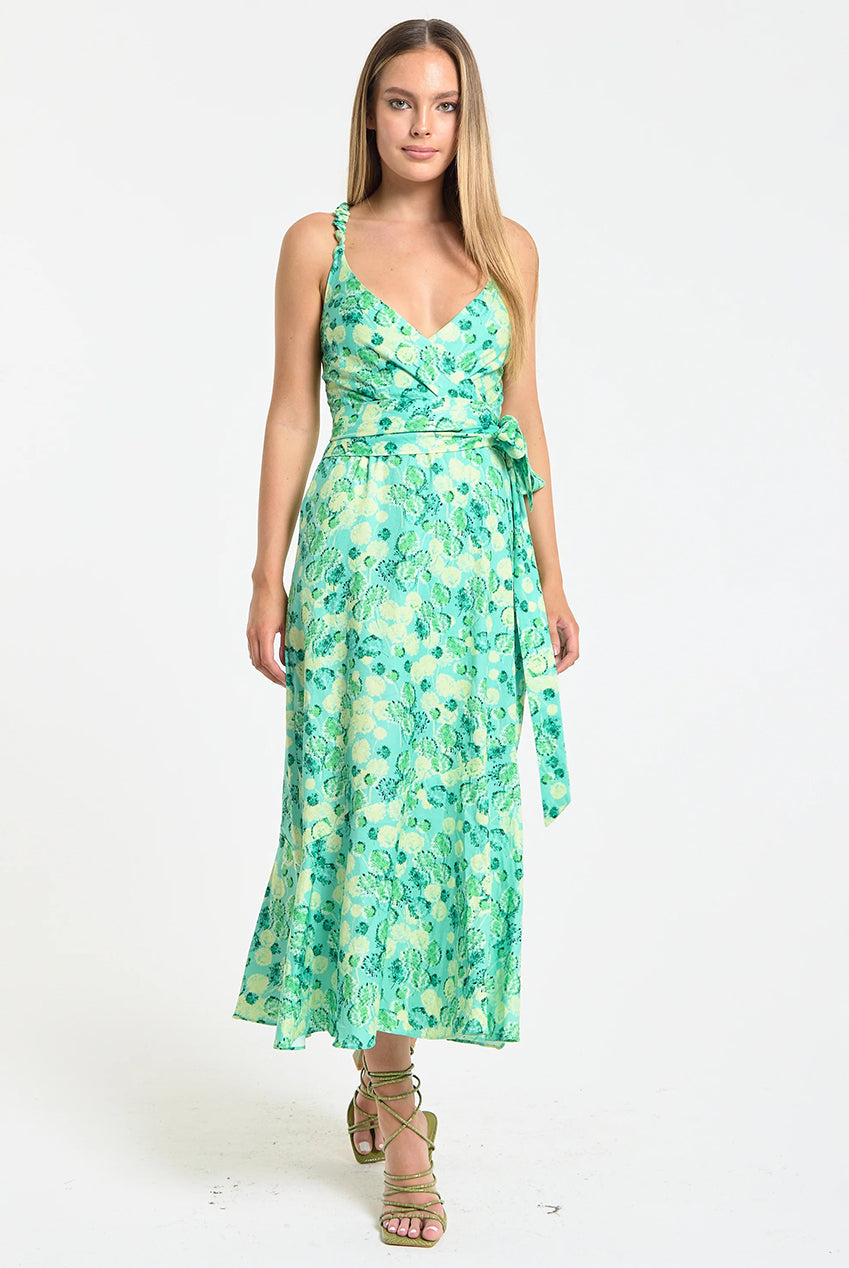 Green Floral Wrap Midi Dress WEN60058039