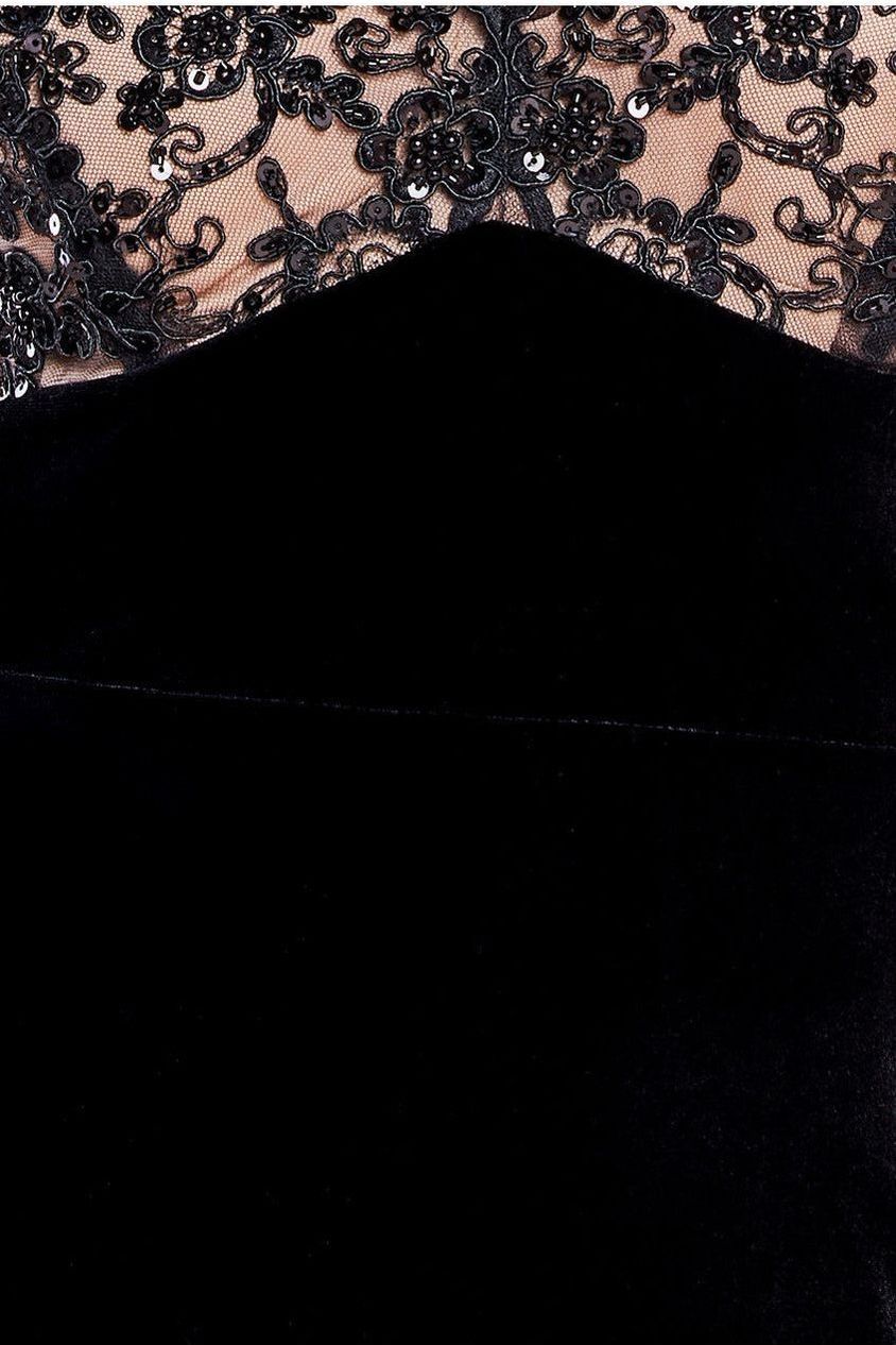 Scalloped Lace & Velvet Maxi Dress - Black DR3972