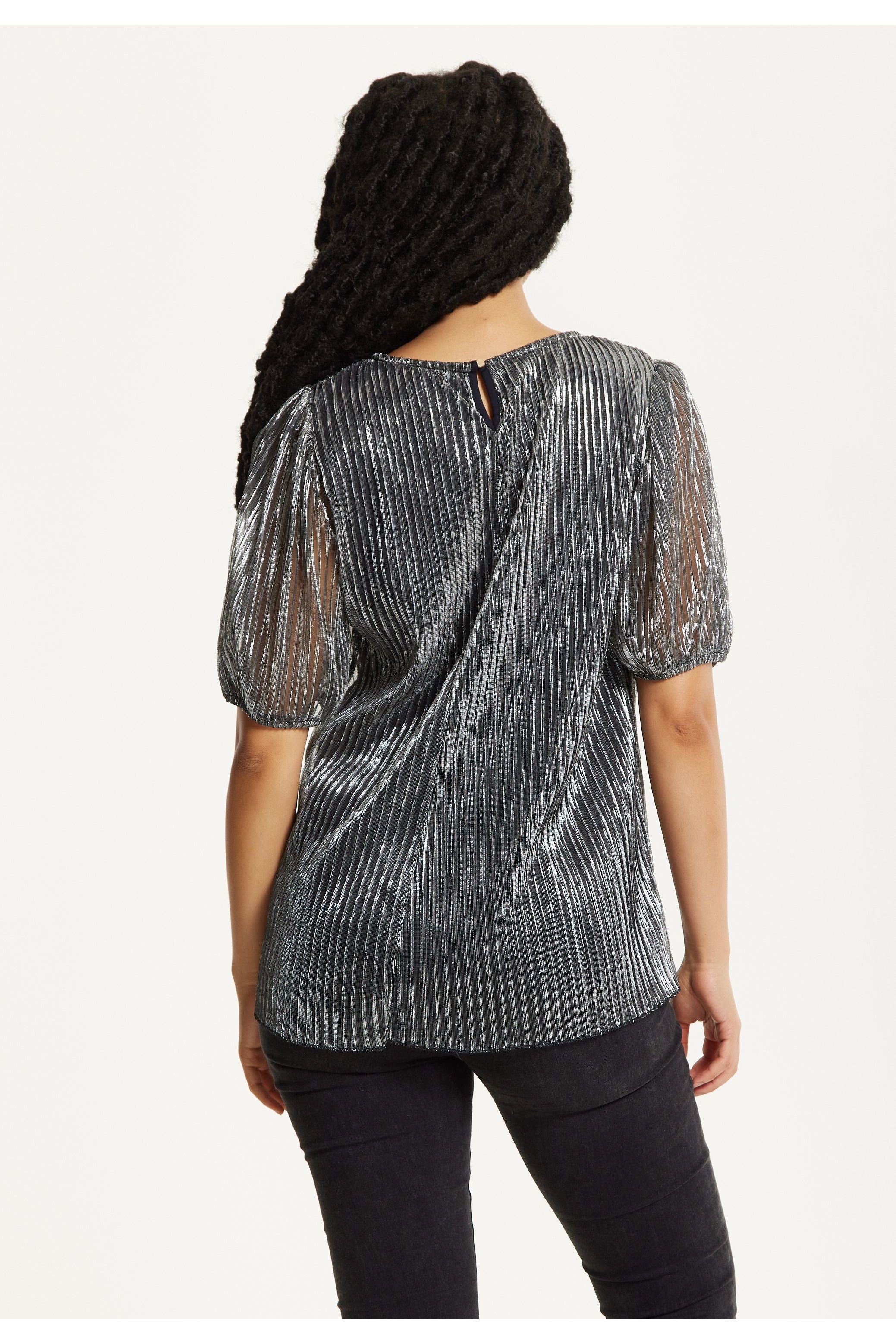 Metallic Pleated Puff Sleeve Top 25AW-53016