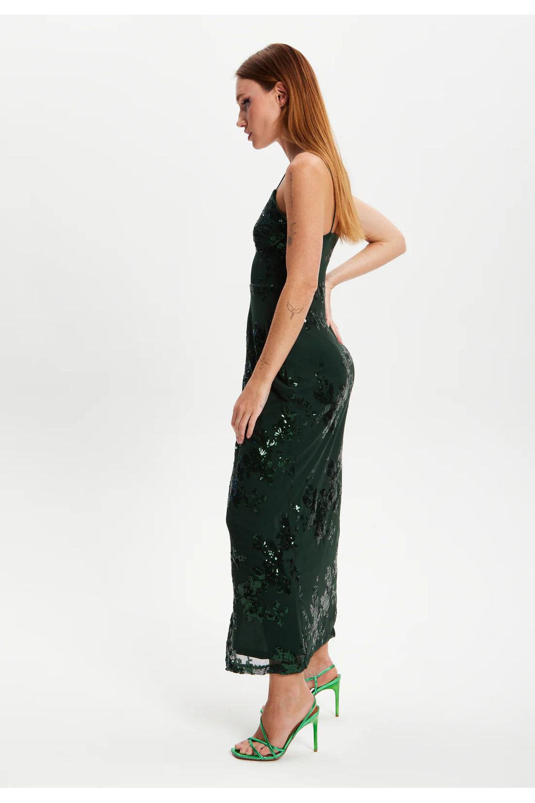 Forest Green Sequin Maxi Dress With Long Slit LIQPARTY006