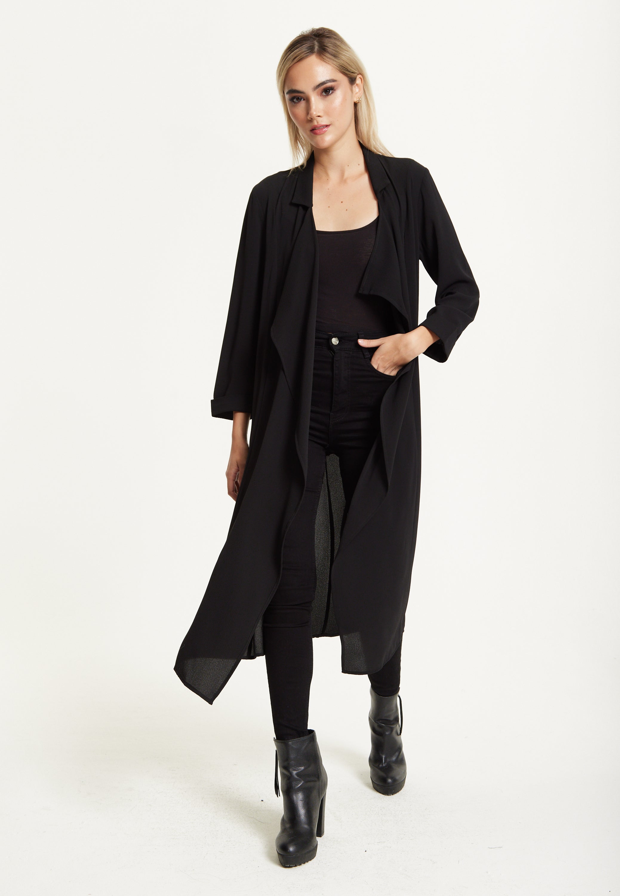 Black Waterfall Duster Coat 25AW-54001