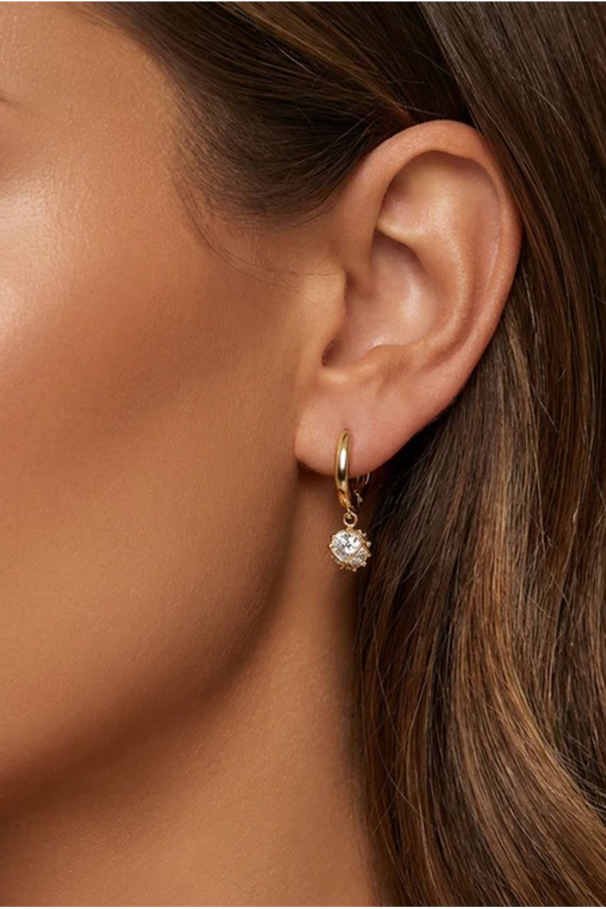 Dainty Huggie Hoop Earrings With Round Stone 563