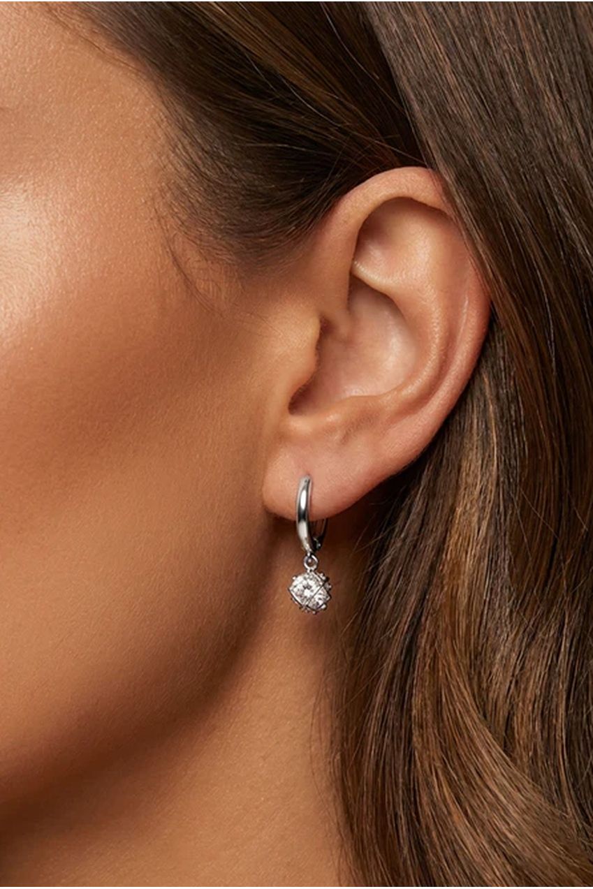 Dainty Huggie Hoop Earrings With Round Stone 563