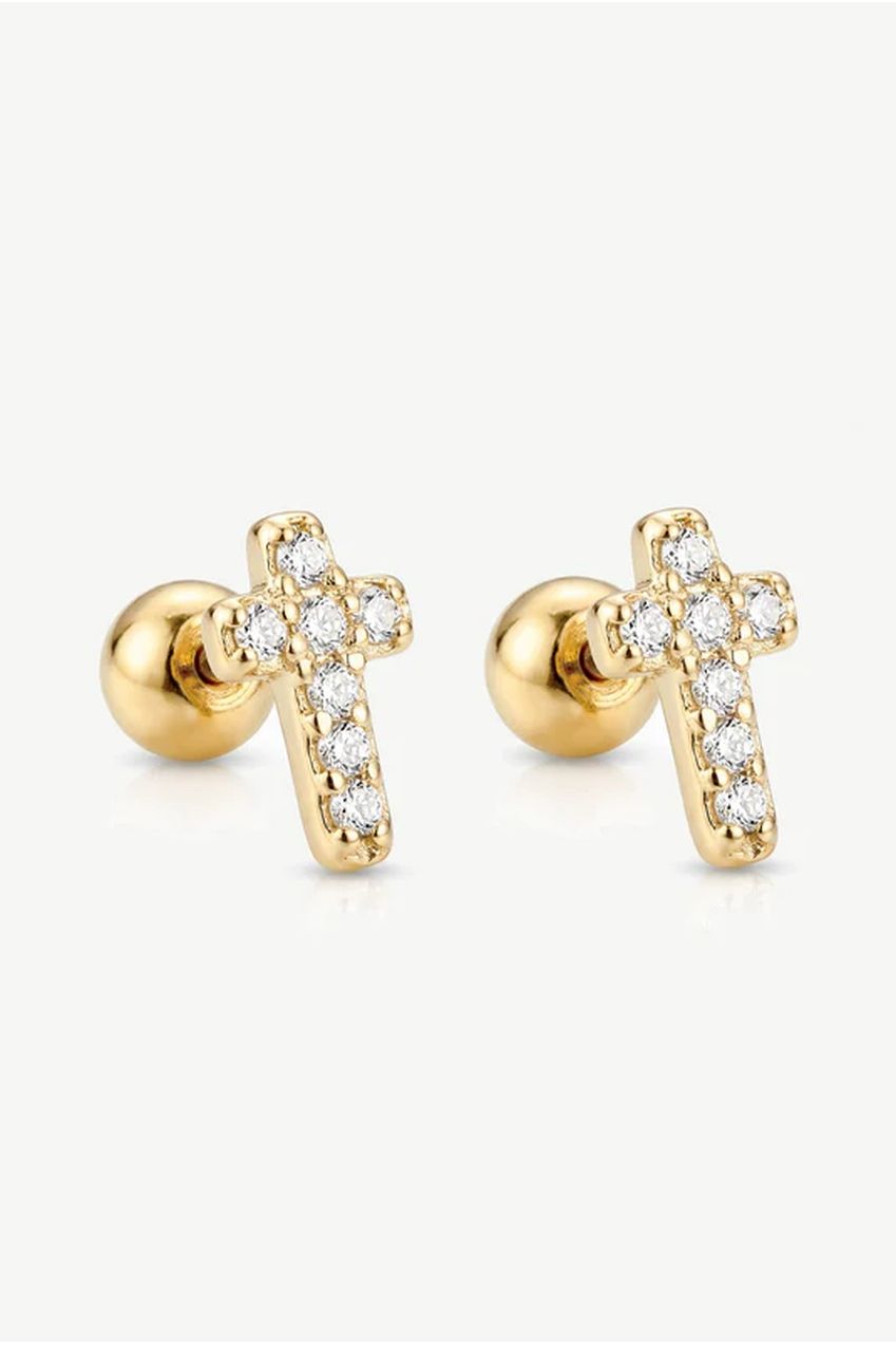 Tiny Pave Cross Screw Stud Earrings 583