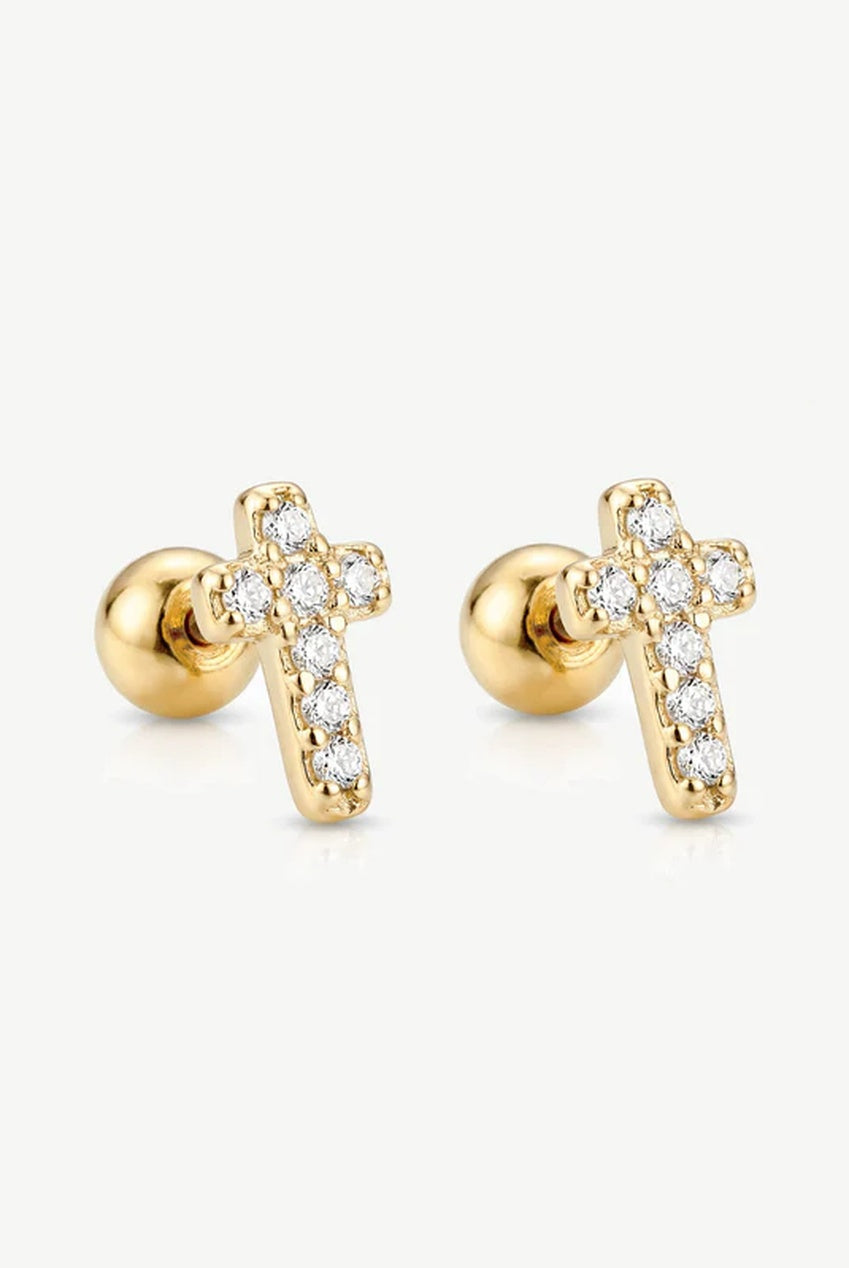 Tiny Pave Cross Screw Stud Earrings 583