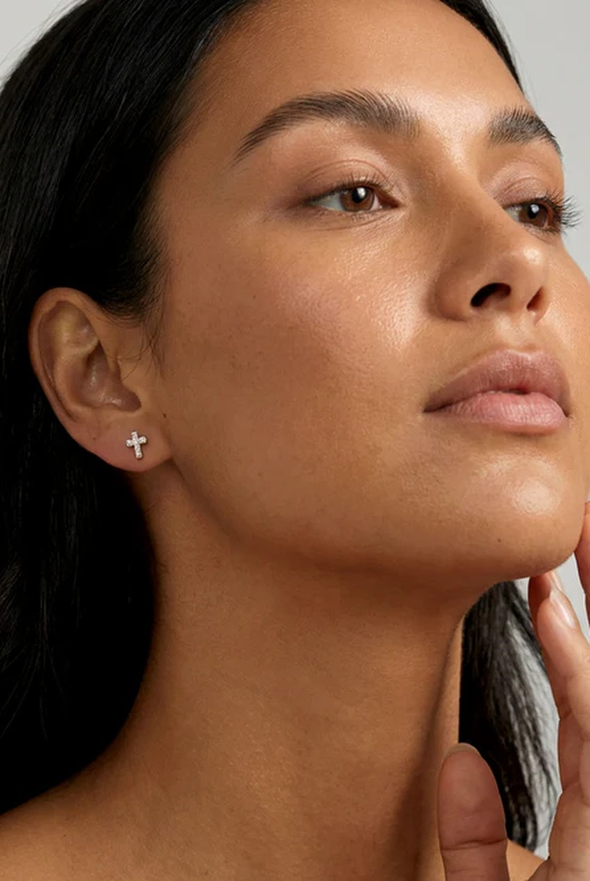 Tiny Pave Cross Screw Stud Earrings 583