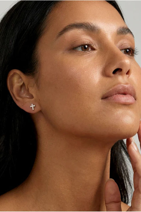 Tiny Pave Cross Screw Stud Earrings by MUCHV