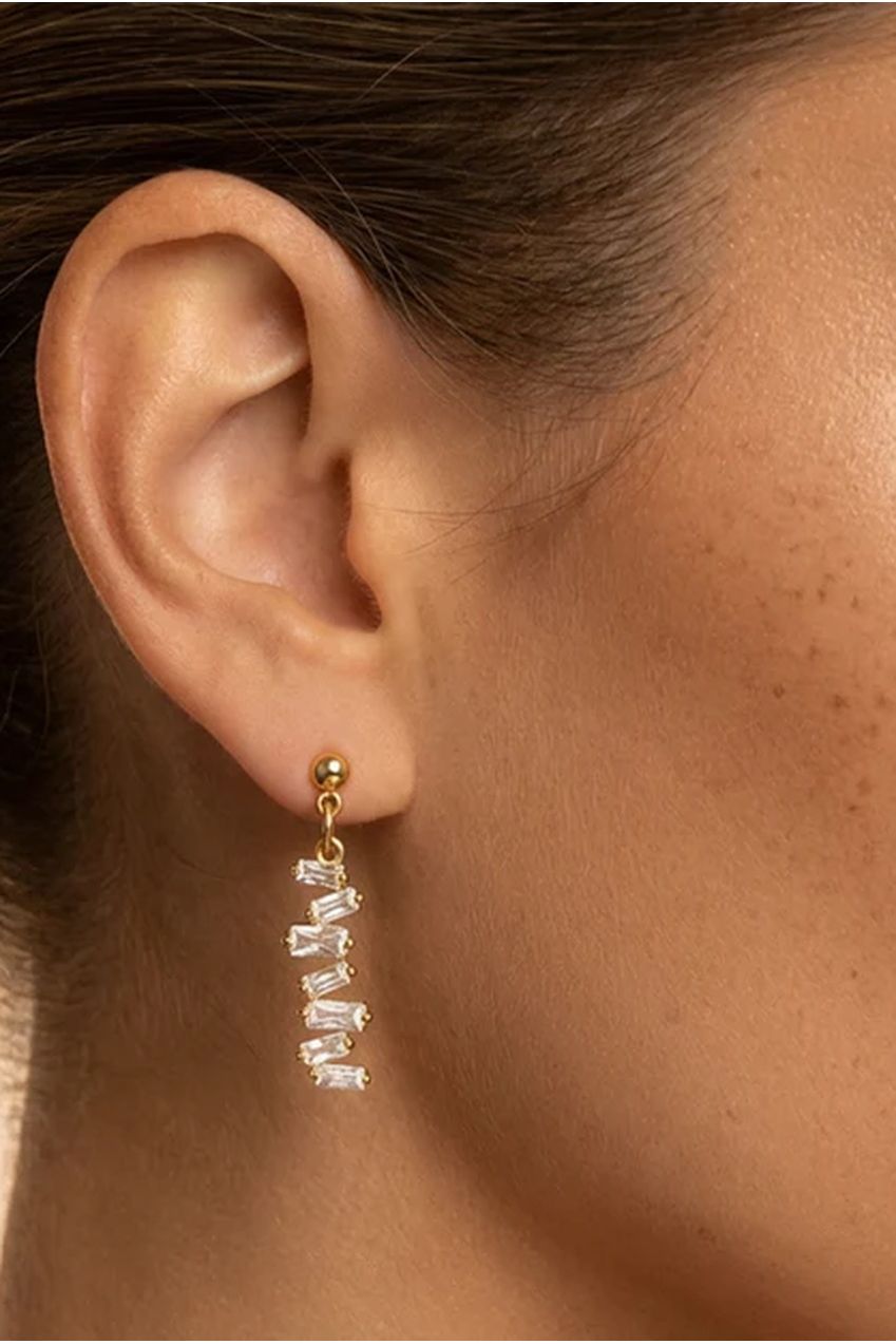 Vertical Dangle Earrings With Baguette Stones 584
