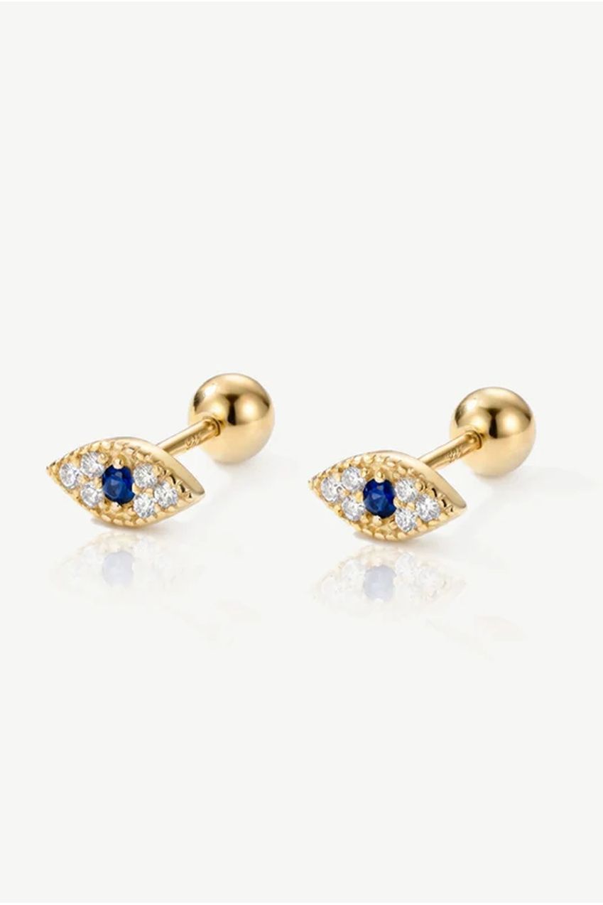 Gold Or Silver Evil Eye Earrings - Screw Back 588