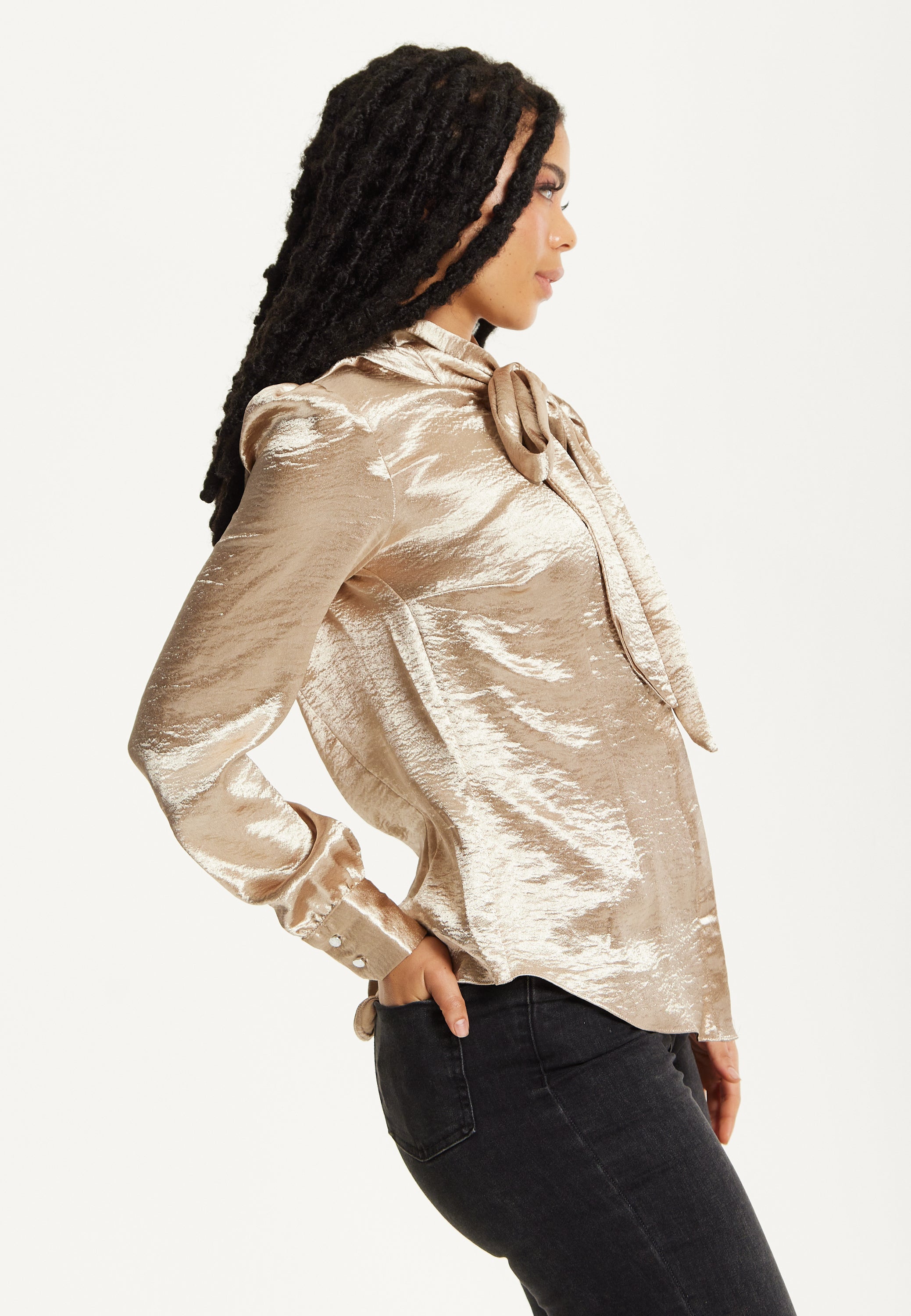 Gold Satin Bow Blouse 25AW-59015