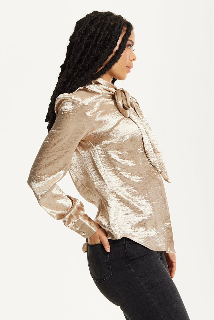 Gold Satin Bow Blouse 25AW-59015