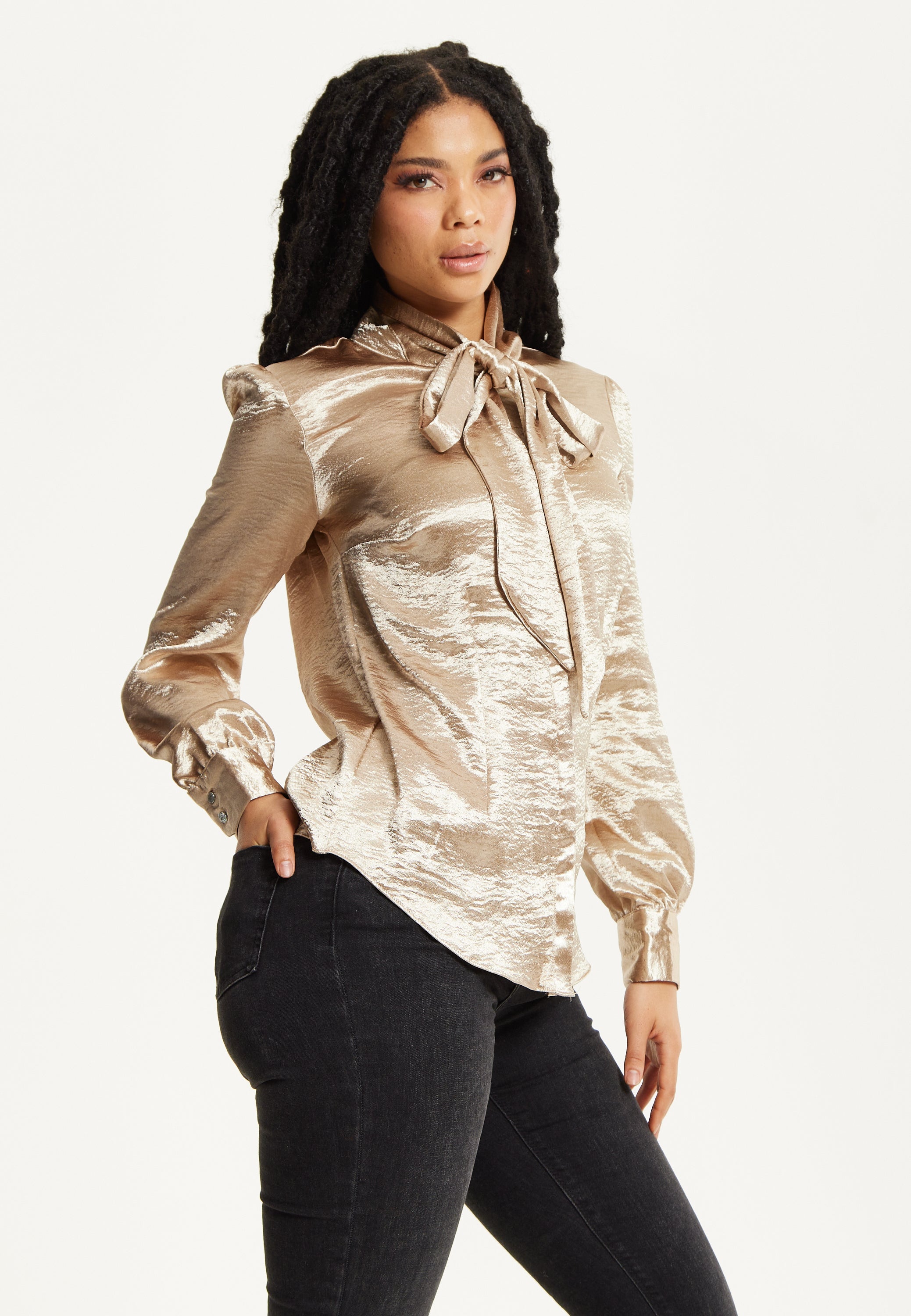 Gold Satin Bow Blouse 25AW-59015