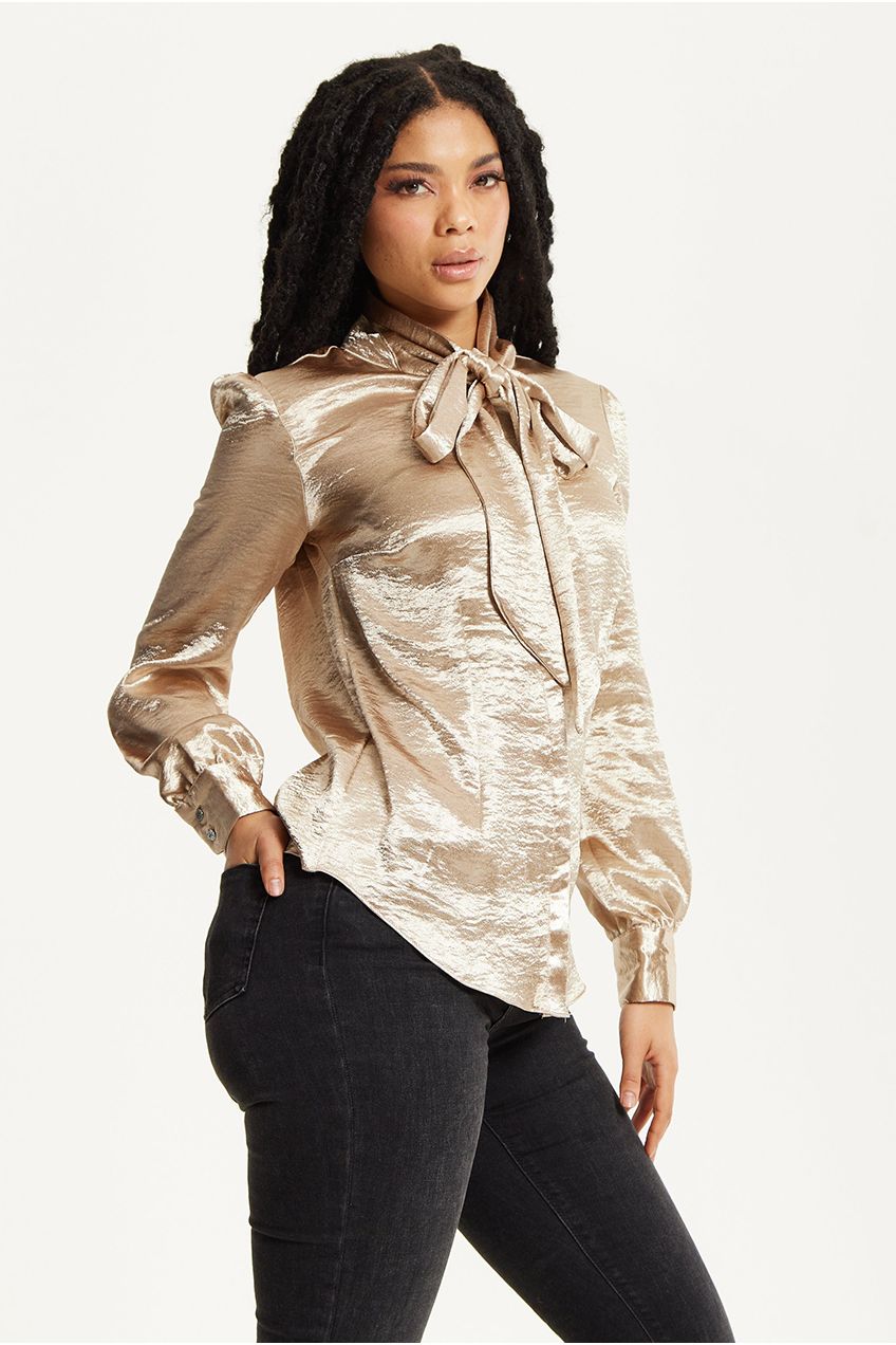 Gold Satin Bow Blouse 25AW-59015