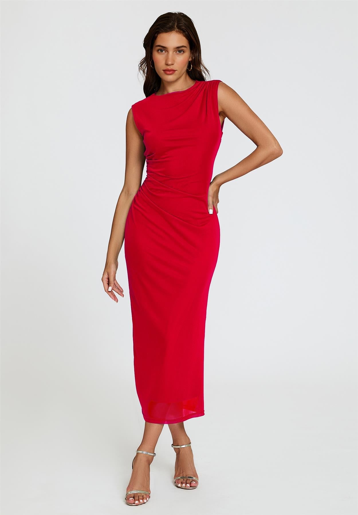 Mesh Maxi Dress In Red FS824