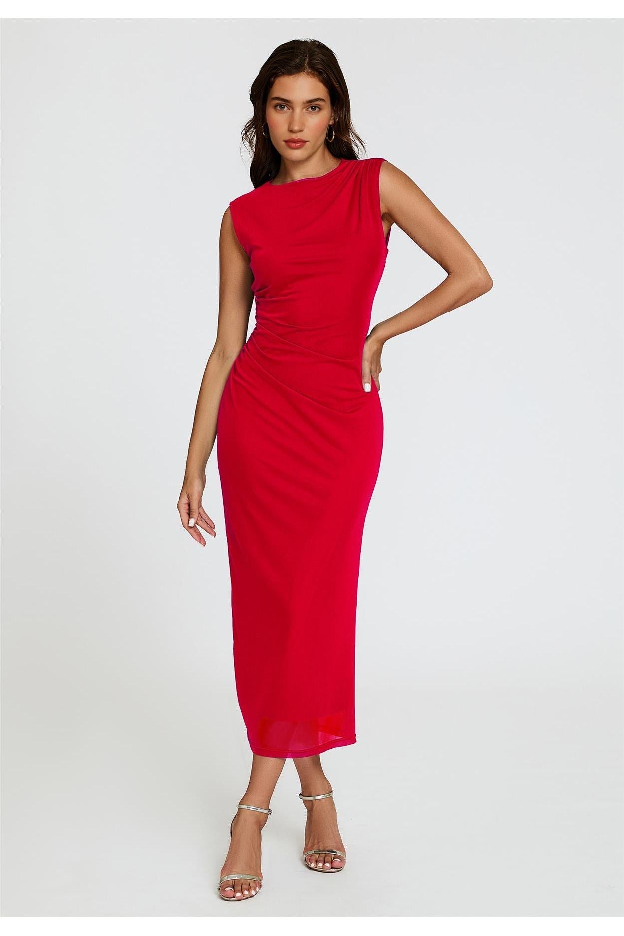 Mesh Maxi Dress In Red FS824