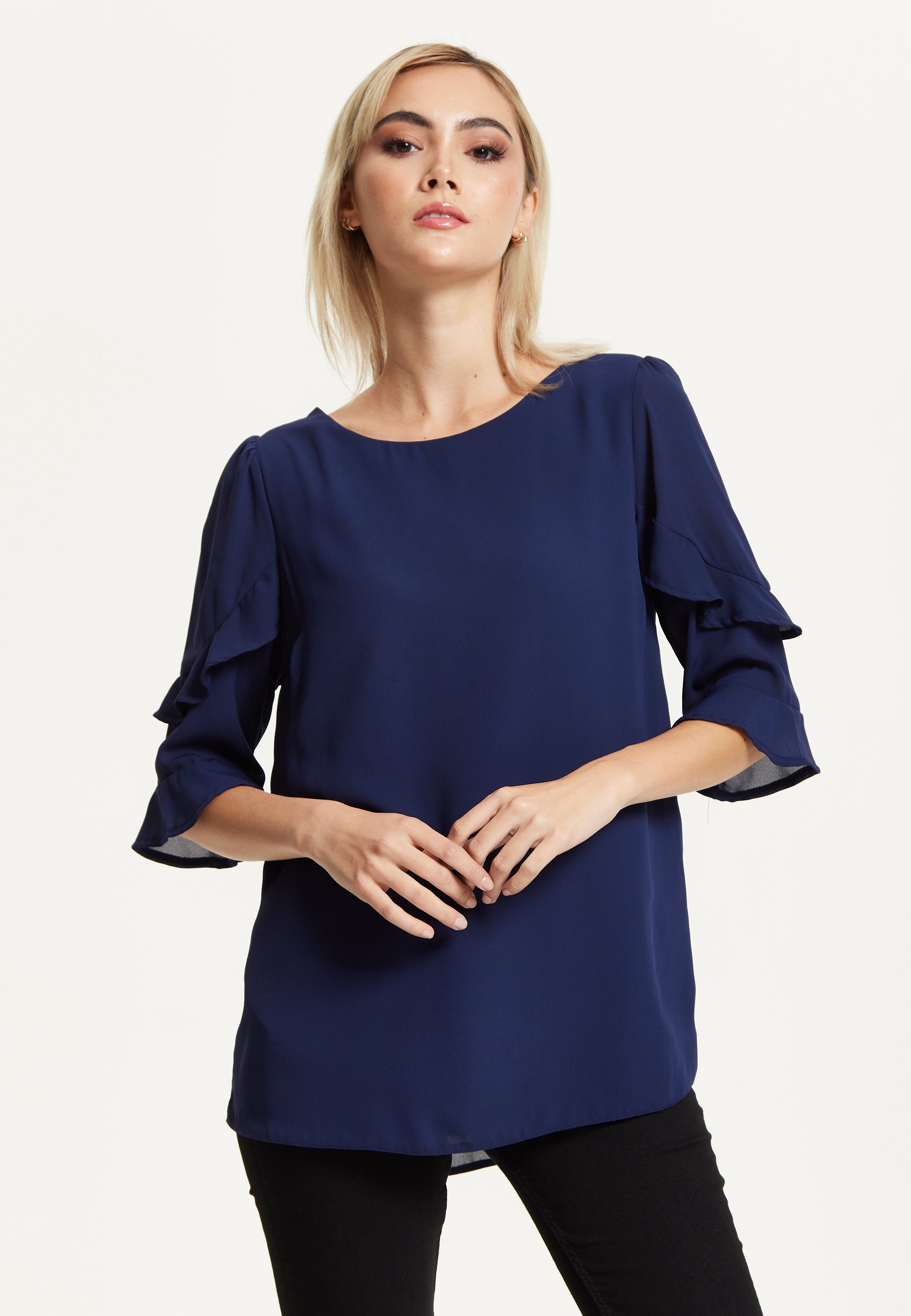 Navy Ruffle Sleeve Blouse 25AW-61009