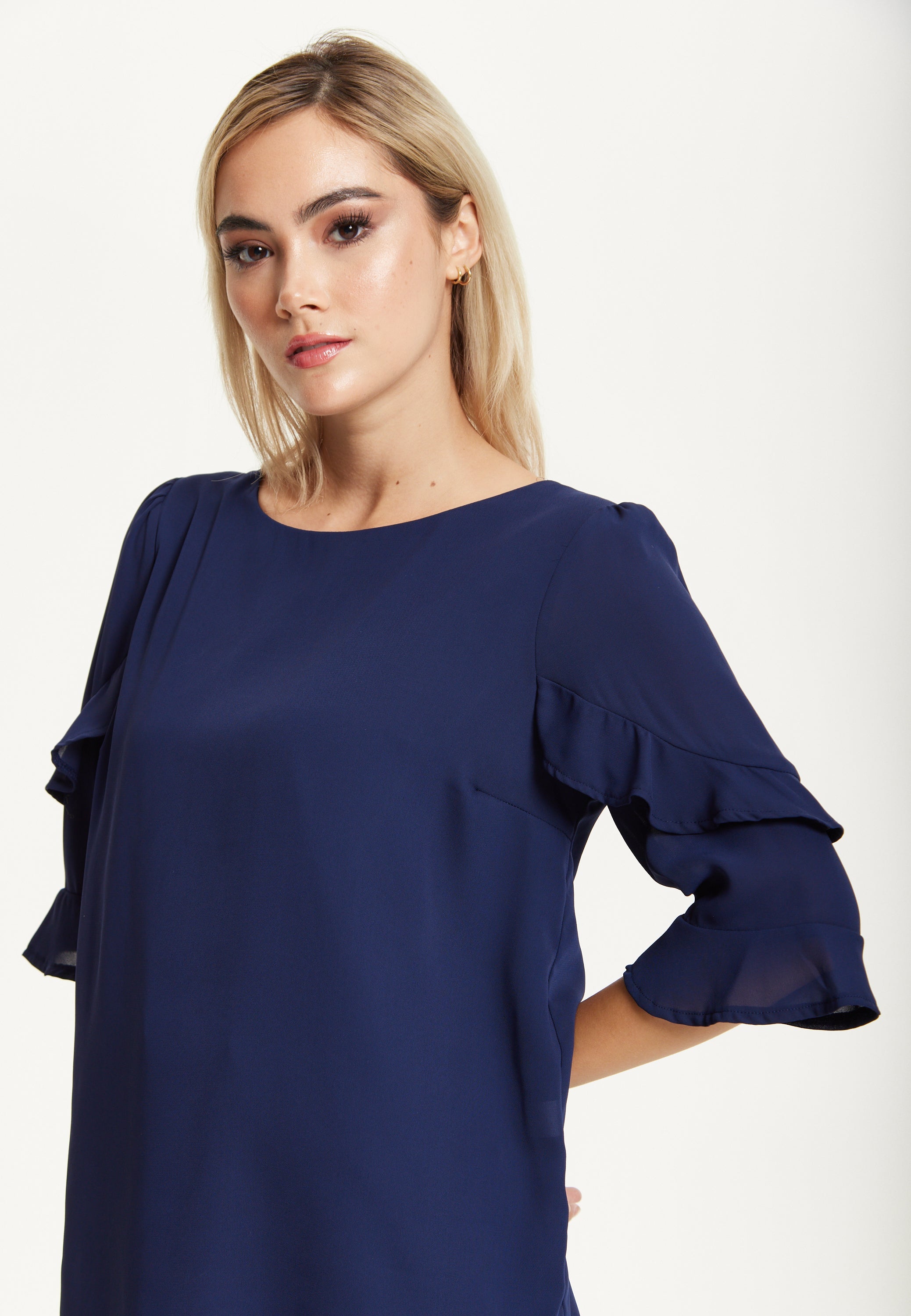 Navy Ruffle Sleeve Blouse 25AW-61009
