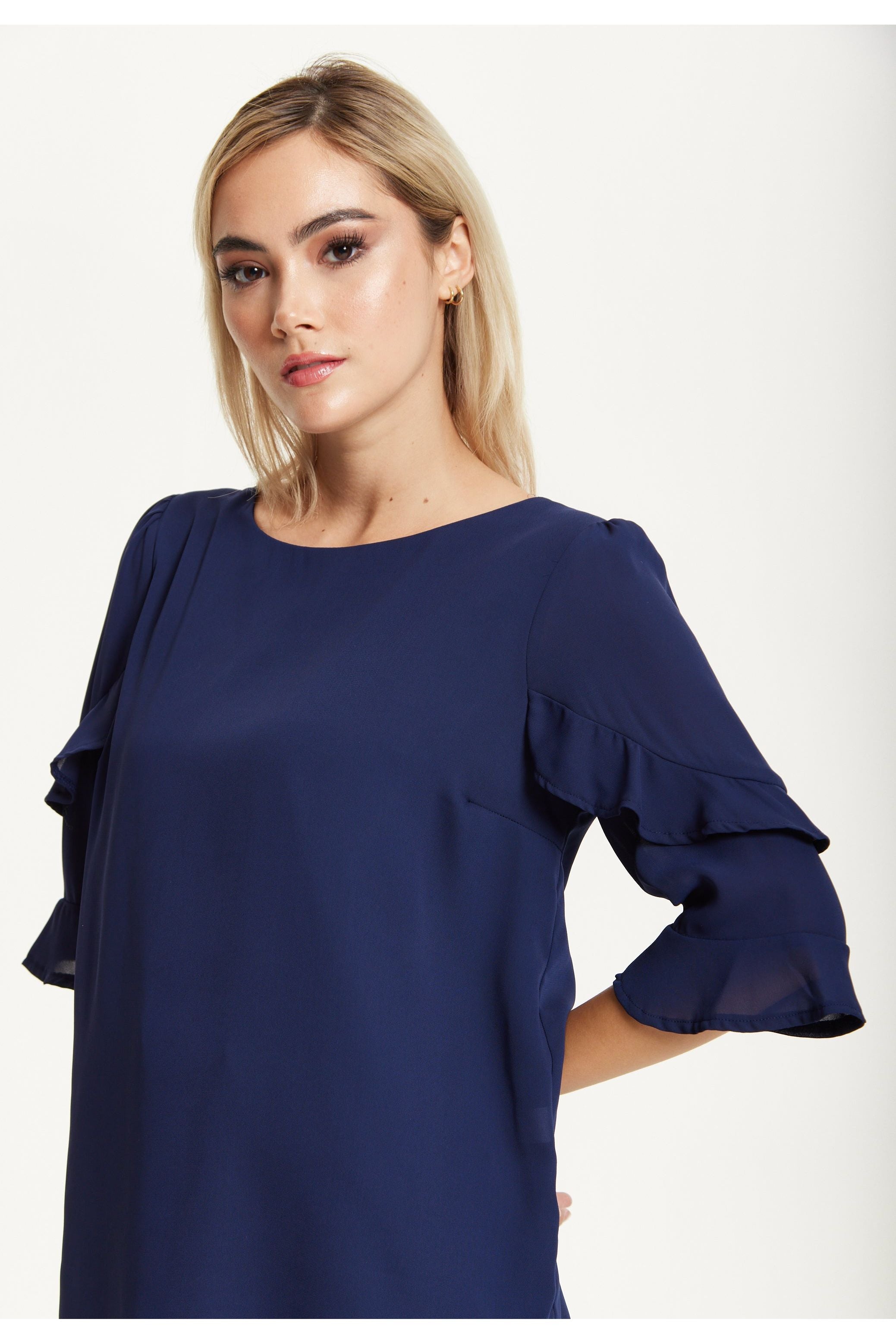 Navy Ruffle Sleeve Blouse 25AW-61009