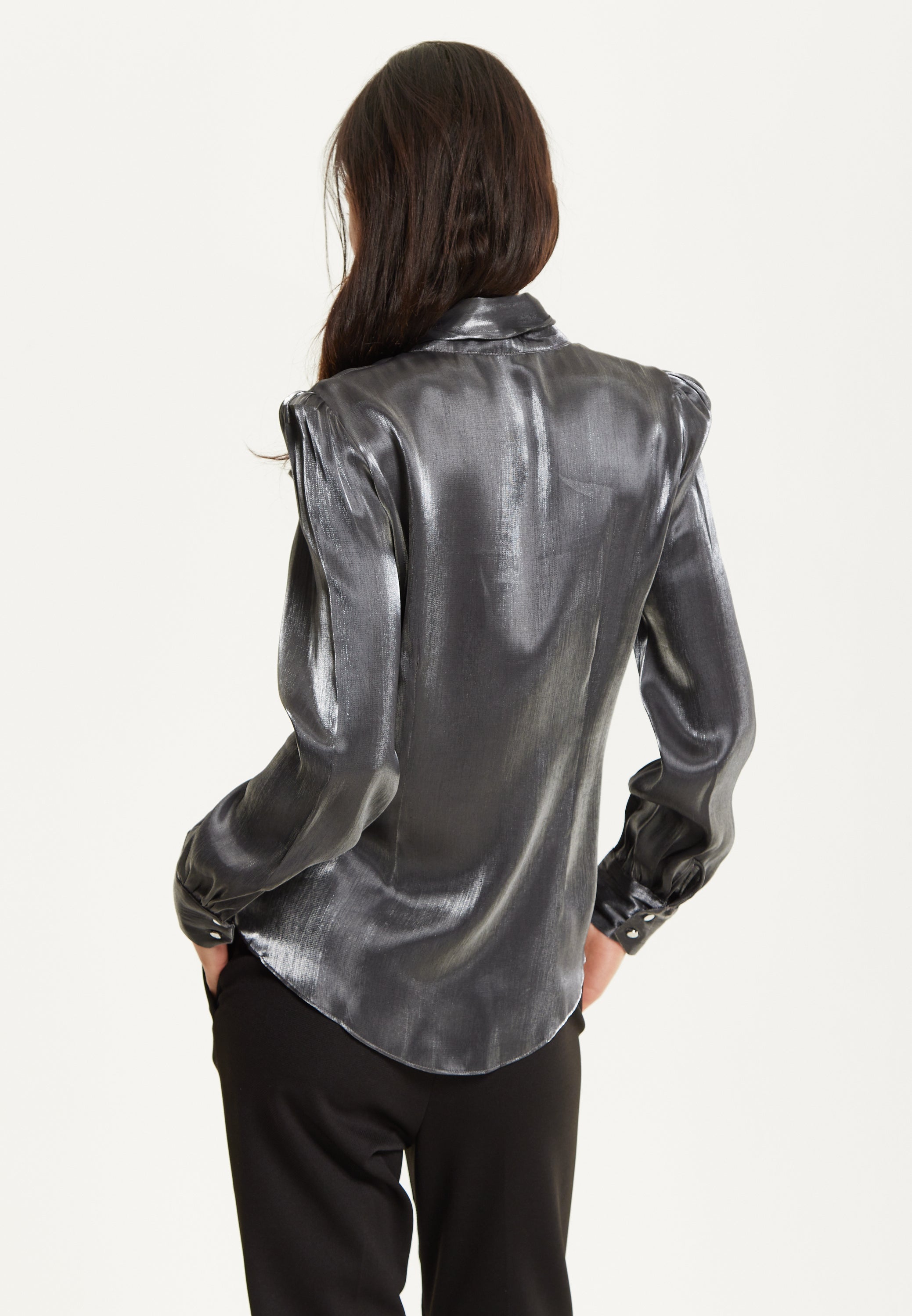 Charcoal Metallic Pussybow Blouse 25AW-62011