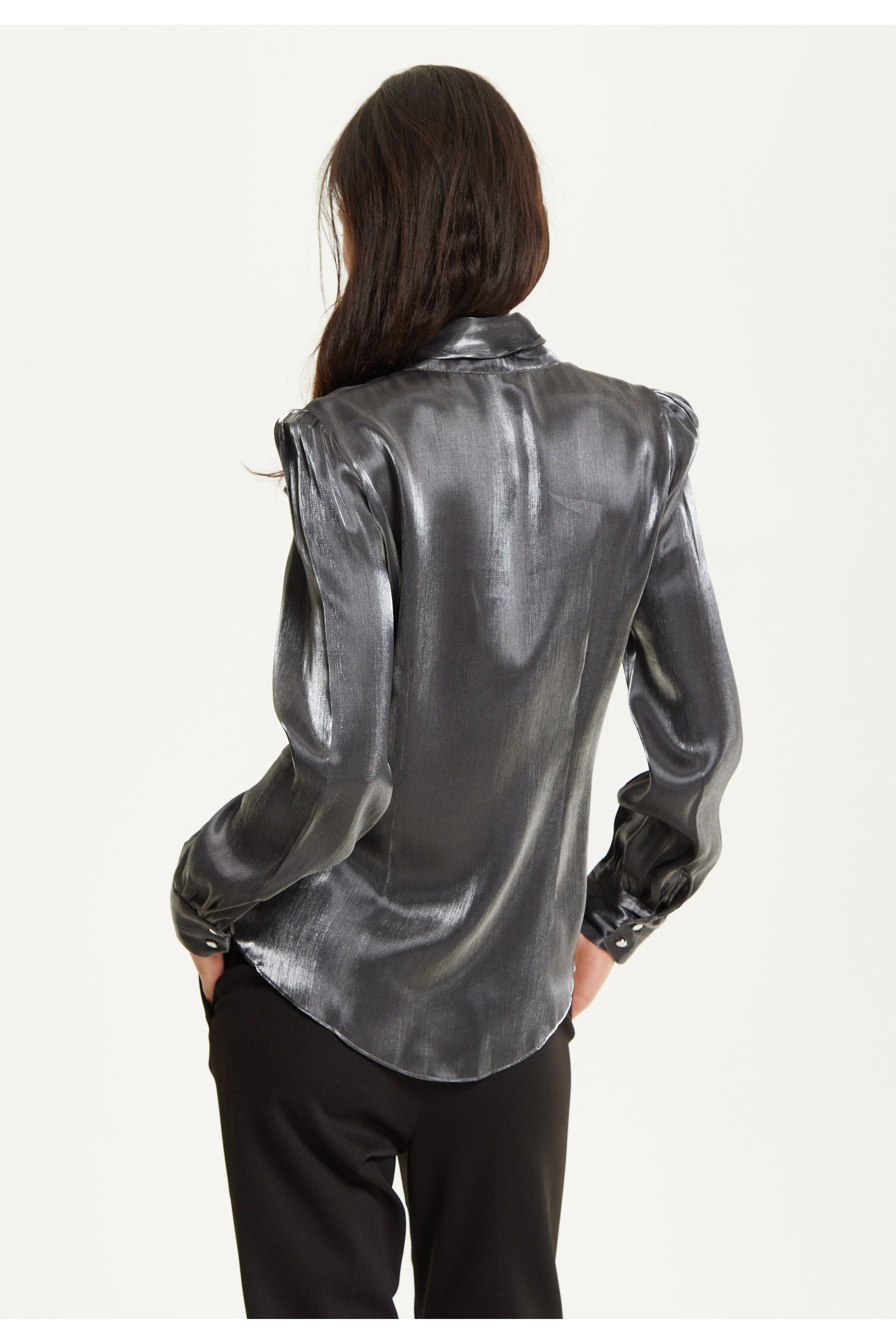 Charcoal Metallic Pussybow Blouse 25AW-62011