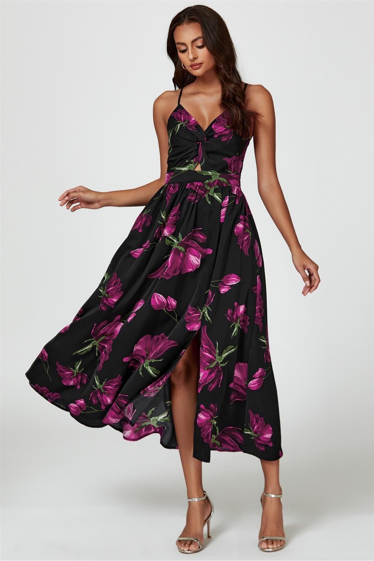 Floral Print Maxi Dress In Black FS804-BM