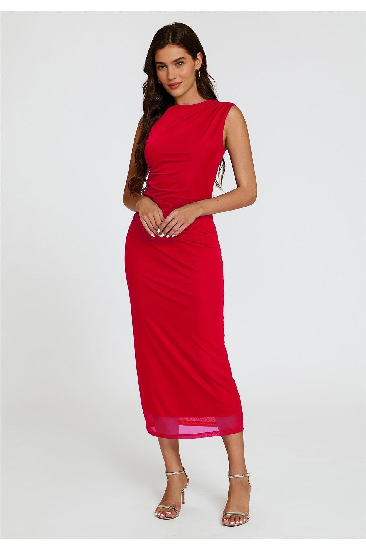 Mesh Maxi Dress In Red FS824