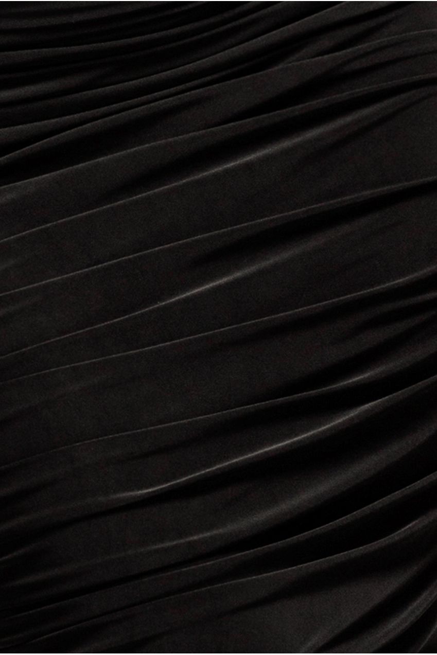 Side Gathered Asymmetric Midi Skirt - Black SK63