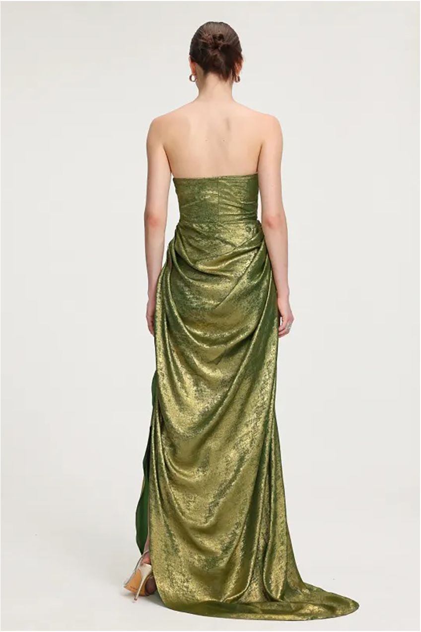 Draped Metallic Strapless Maxi Dress D241201628