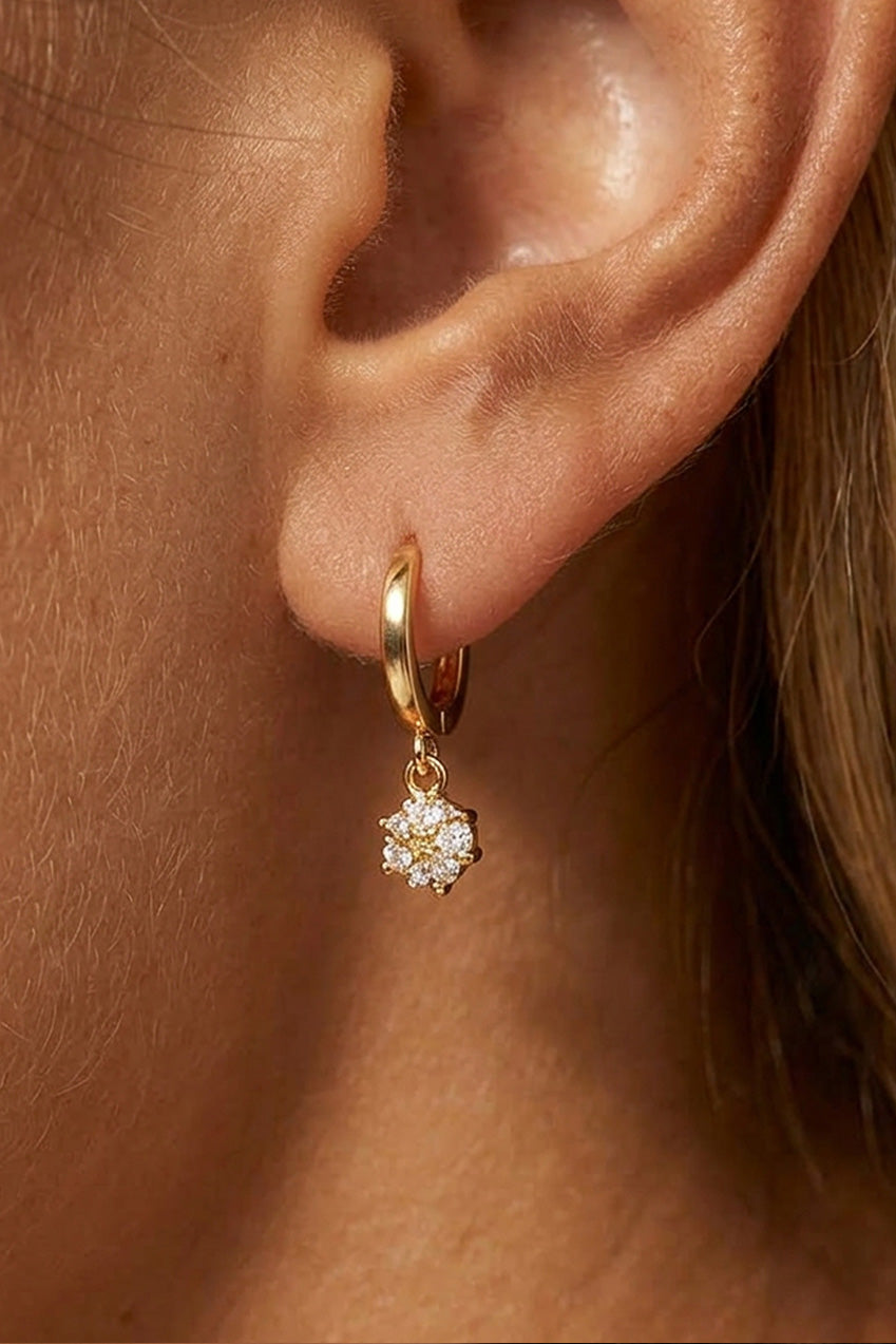 Dainty Huggie Hoop Earrings With Round Stone 563