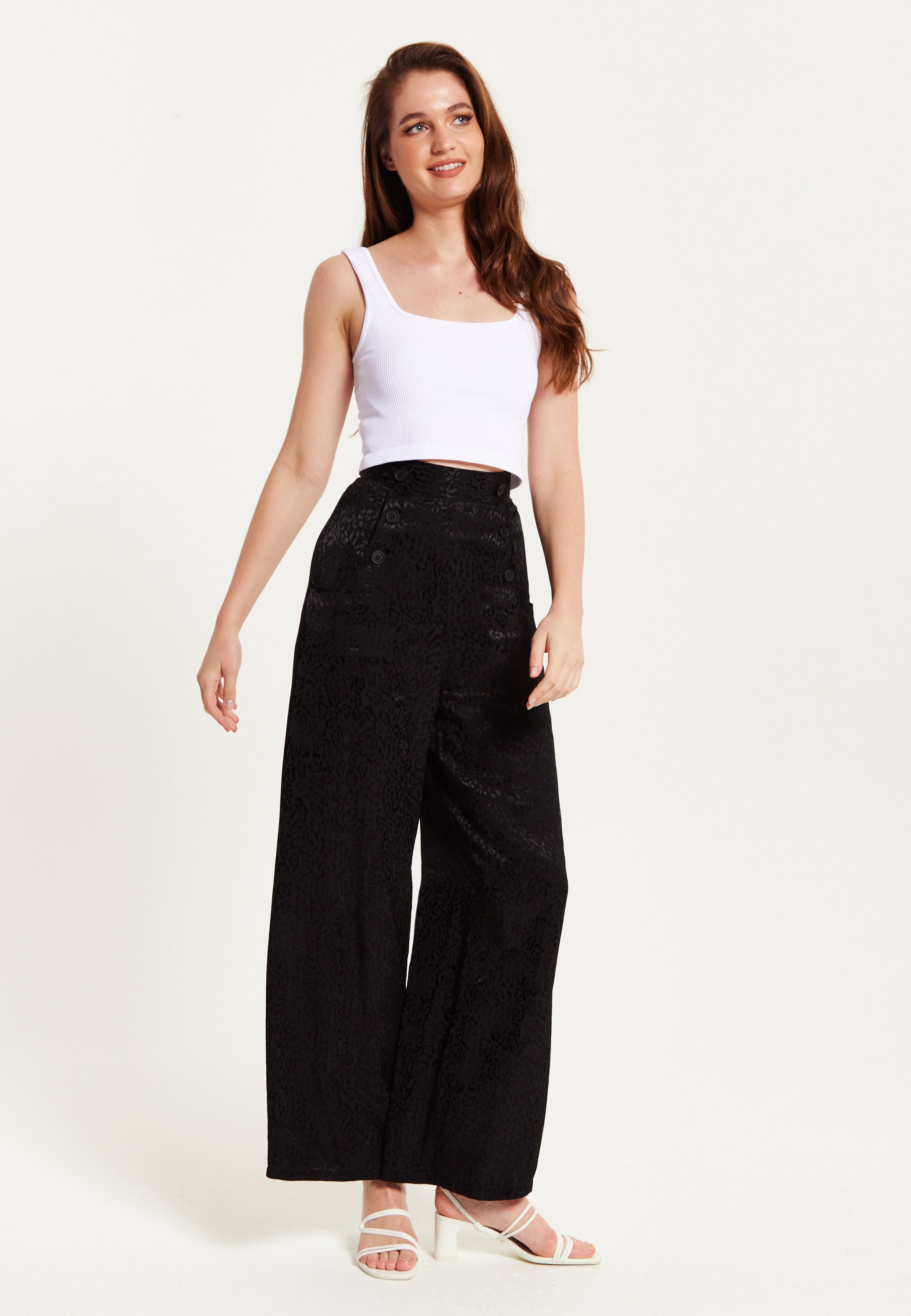 High Waist Black Animal Print Wide Leg LIQ23AW096