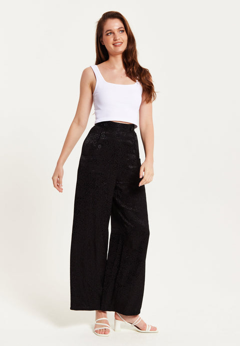 High Waist Black Animal Print Wide Leg by Liquorish