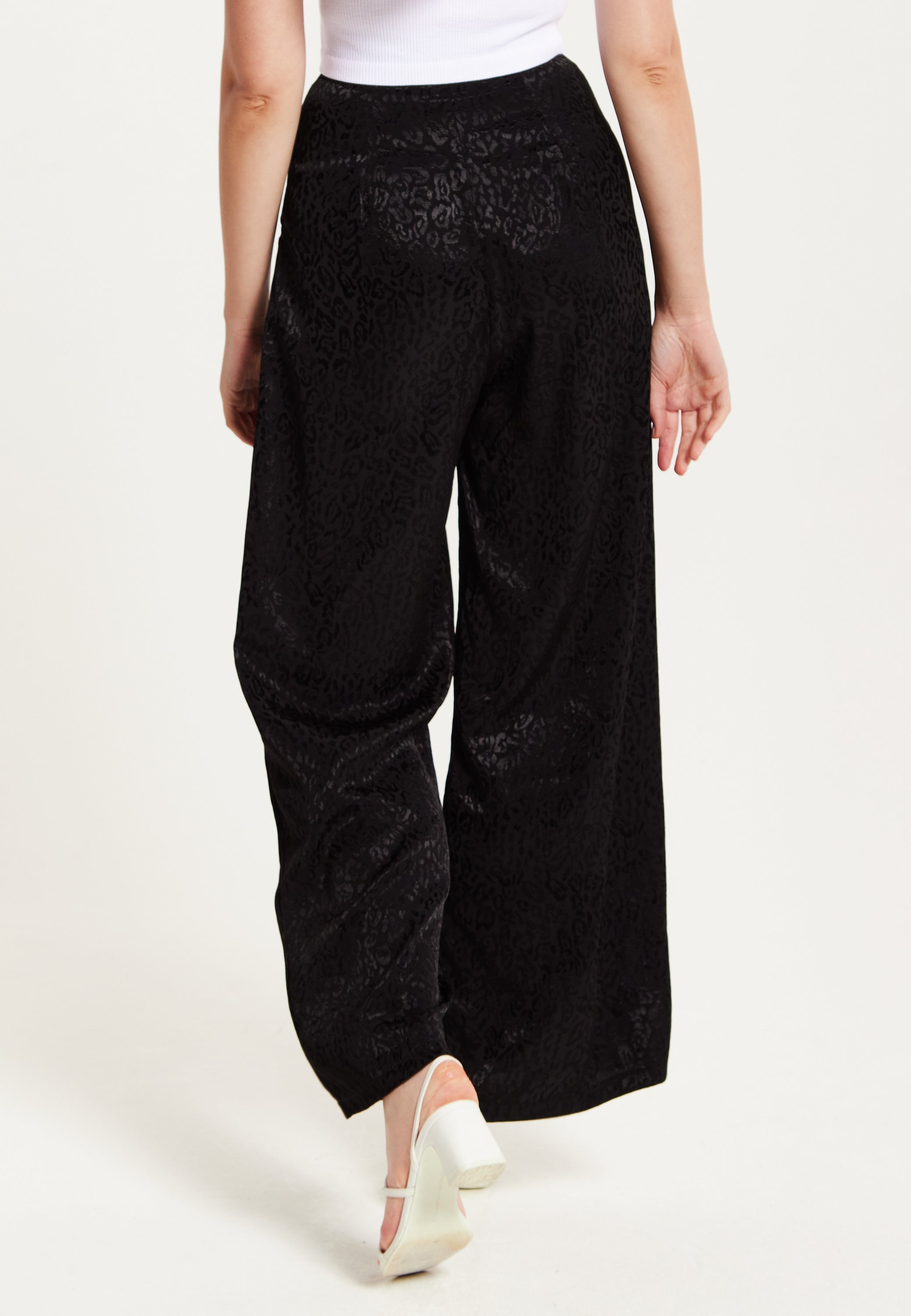 High Waist Black Animal Print Wide Leg LIQ23AW096