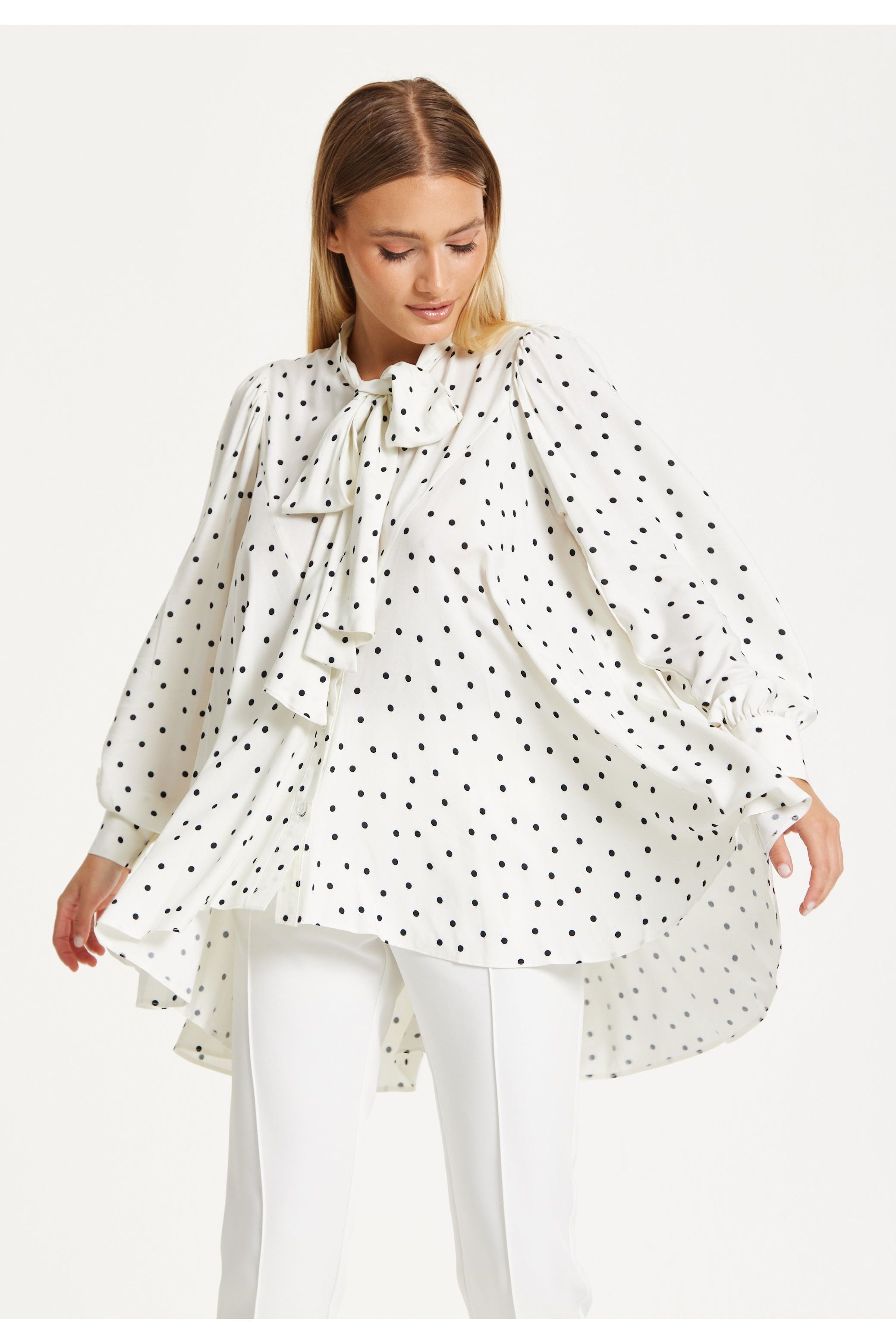 Polka Dot Ruffle High-Low Blouse 25SS8877002