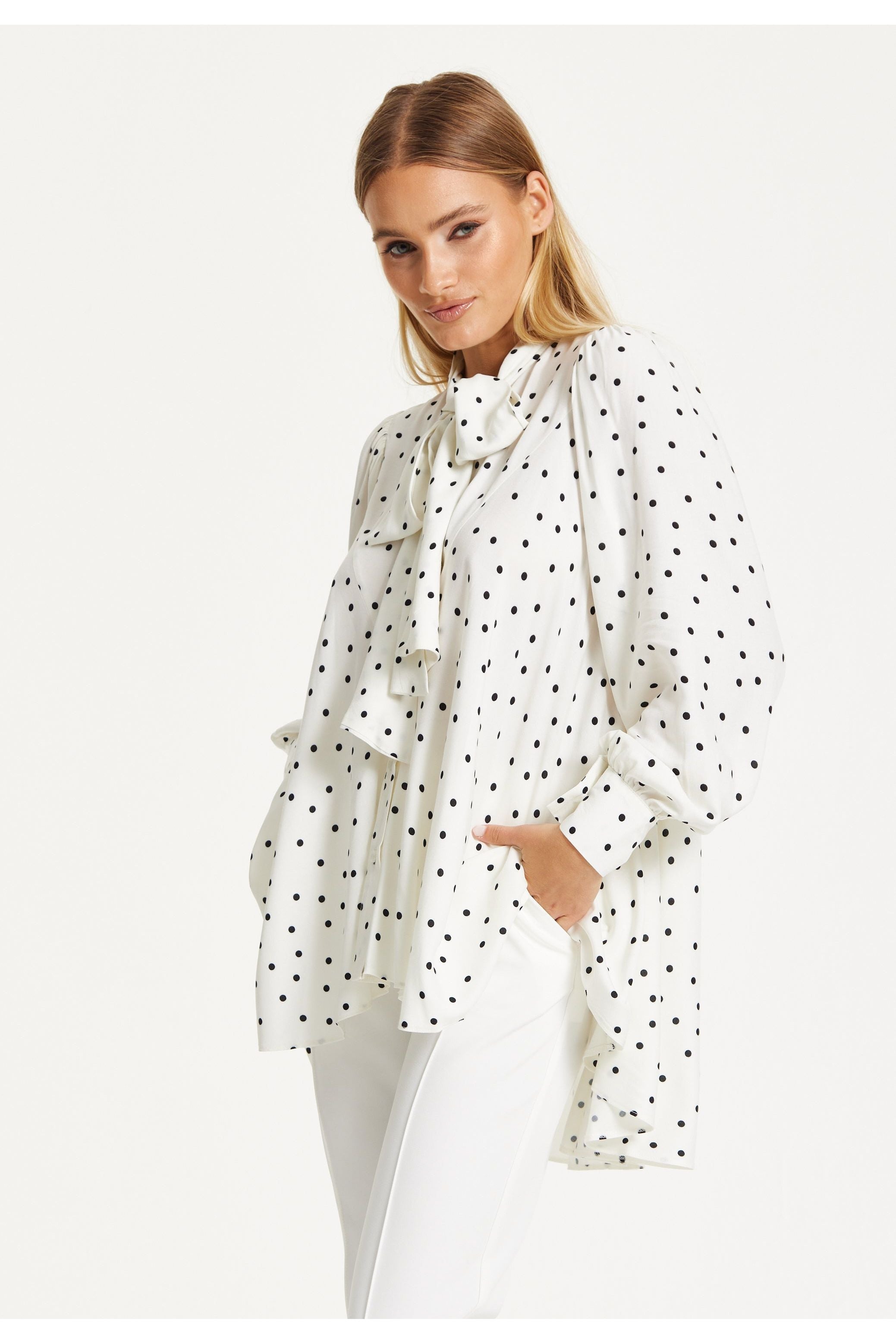 Polka Dot Ruffle High-Low Blouse 25SS8877002