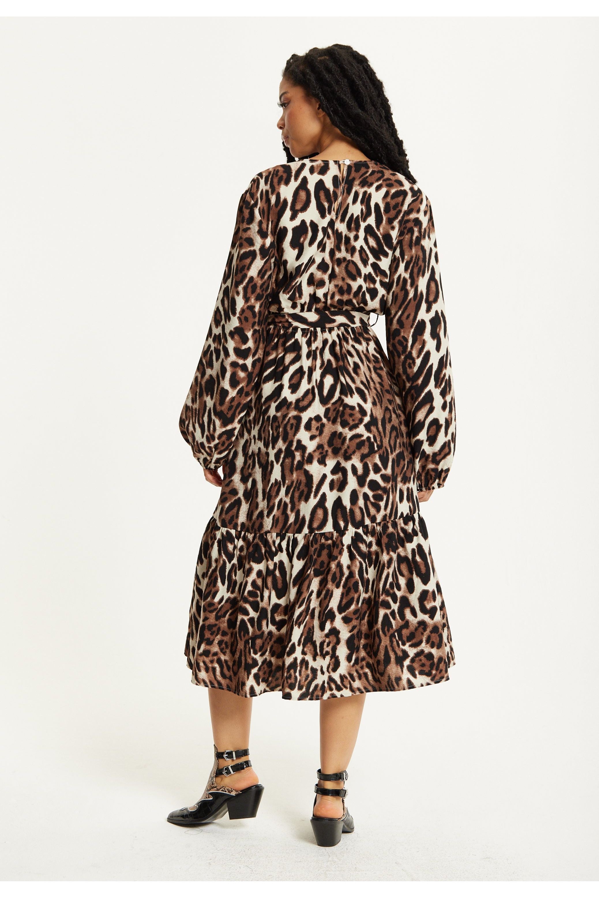 Leopard Print Long Sleeve Midi Dress TD25549037
