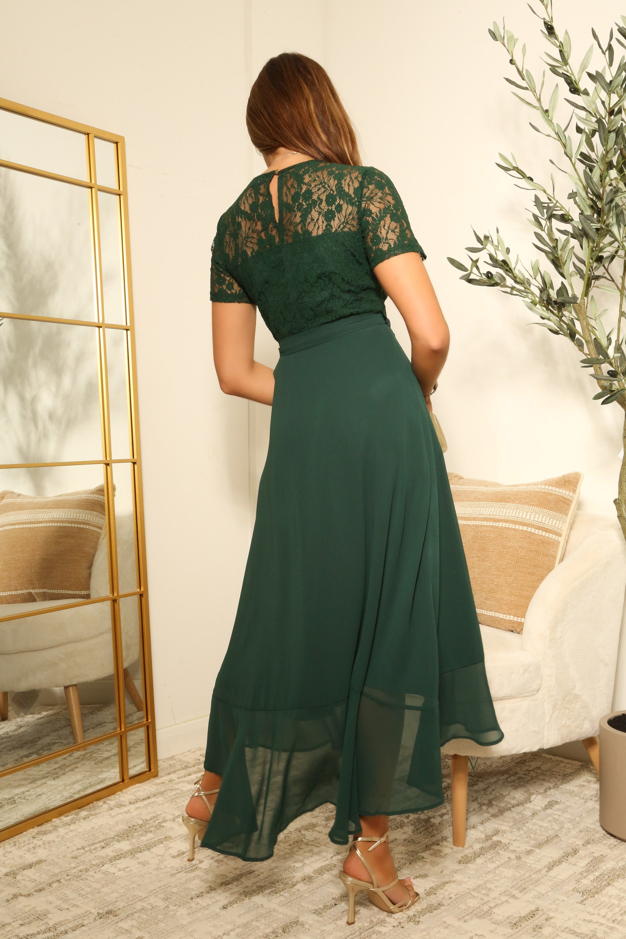 Lace Top Frill Hem True Wrap Dress DR0000570